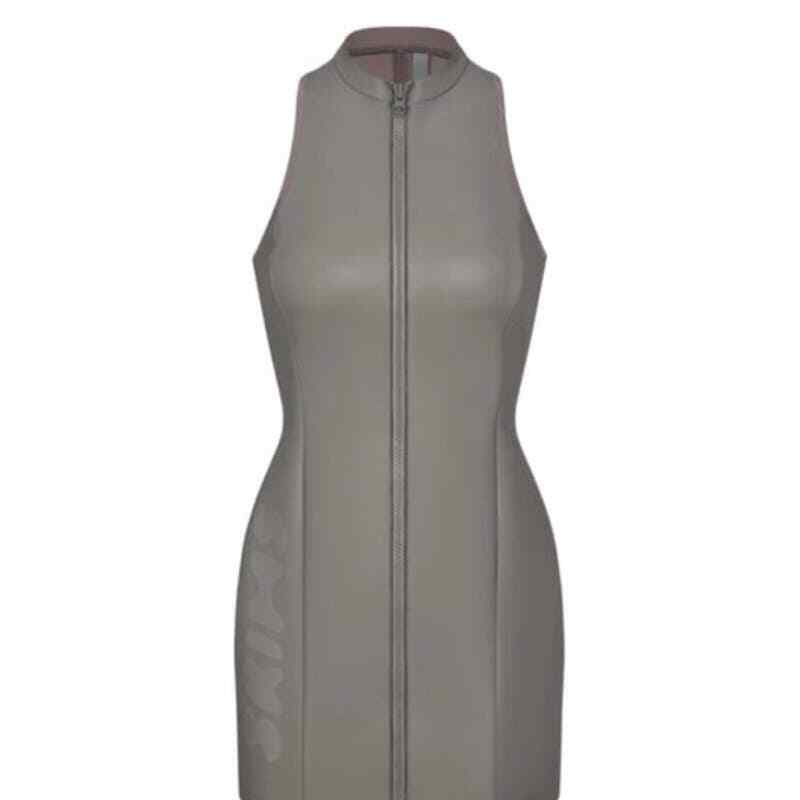 SKIMS Size XXS RUBBERIZED SCUBA SWIM MOCK NECK DRESS GREY CHALK NWT GRAY KIM K
