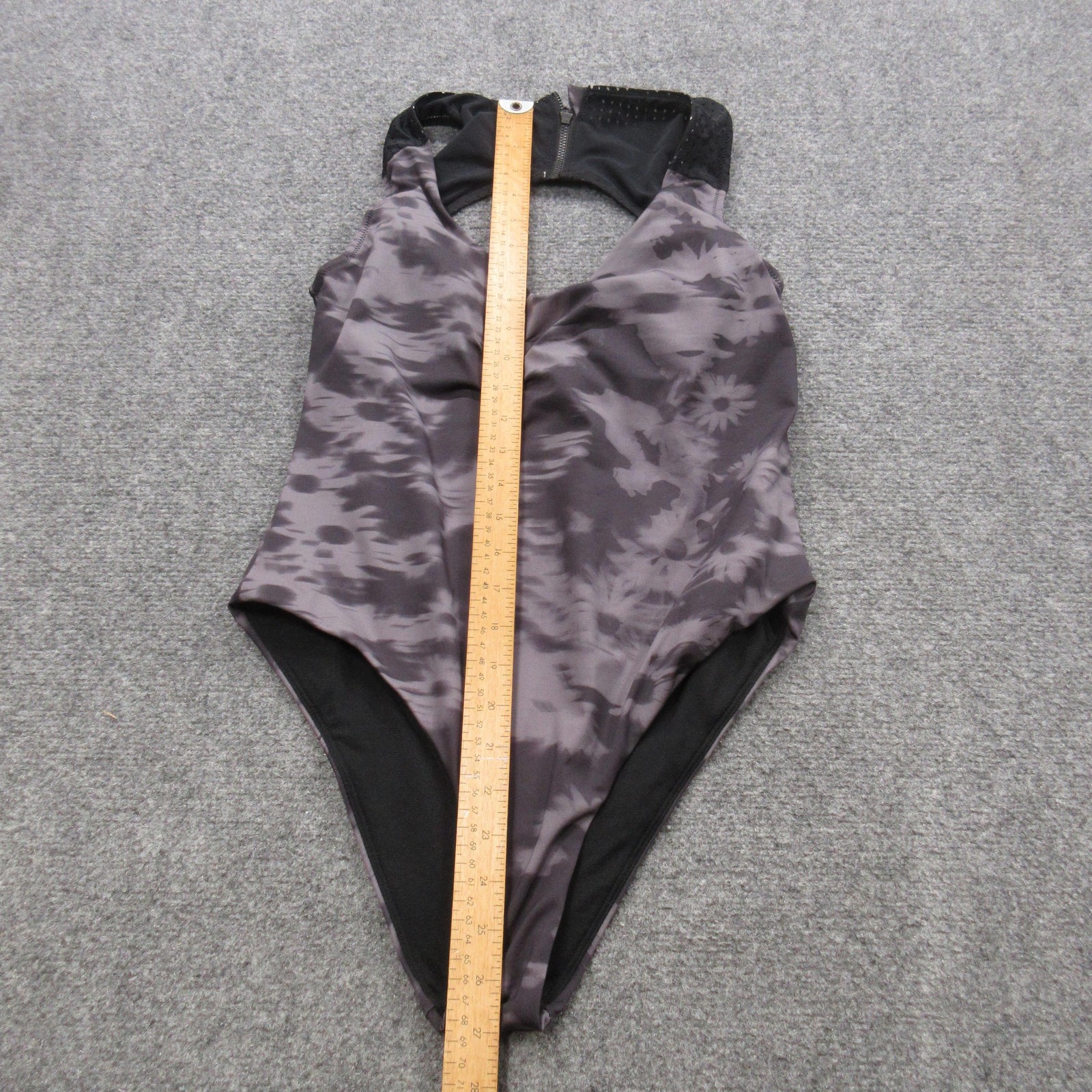 Nike Women’s One Piece Swimsuit Large Black Floral Zip Back Racer Athletic Suit