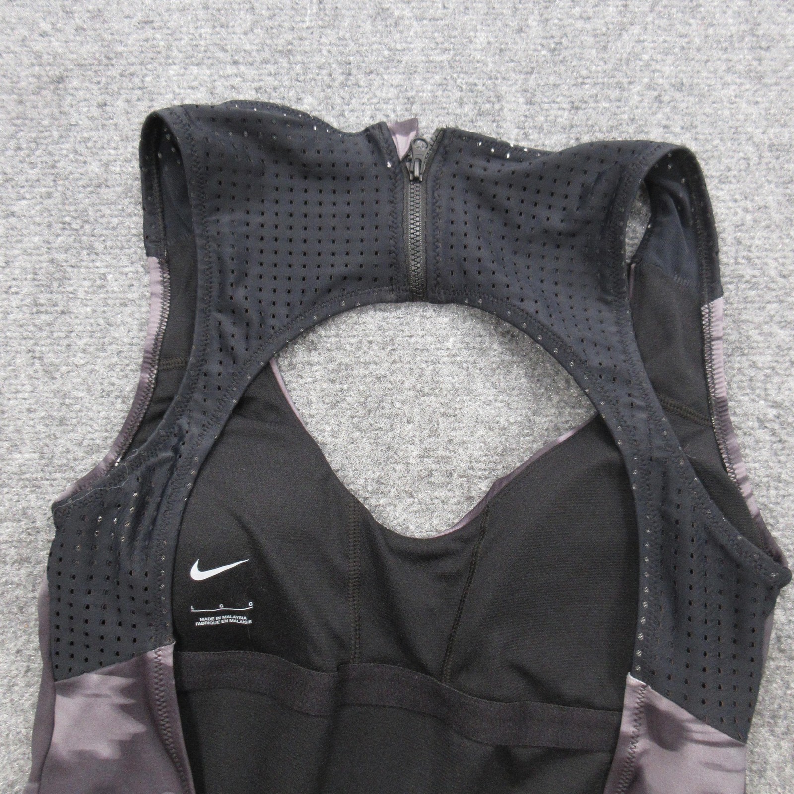 Nike Women’s One Piece Swimsuit Large Black Floral Zip Back Racer Athletic Suit
