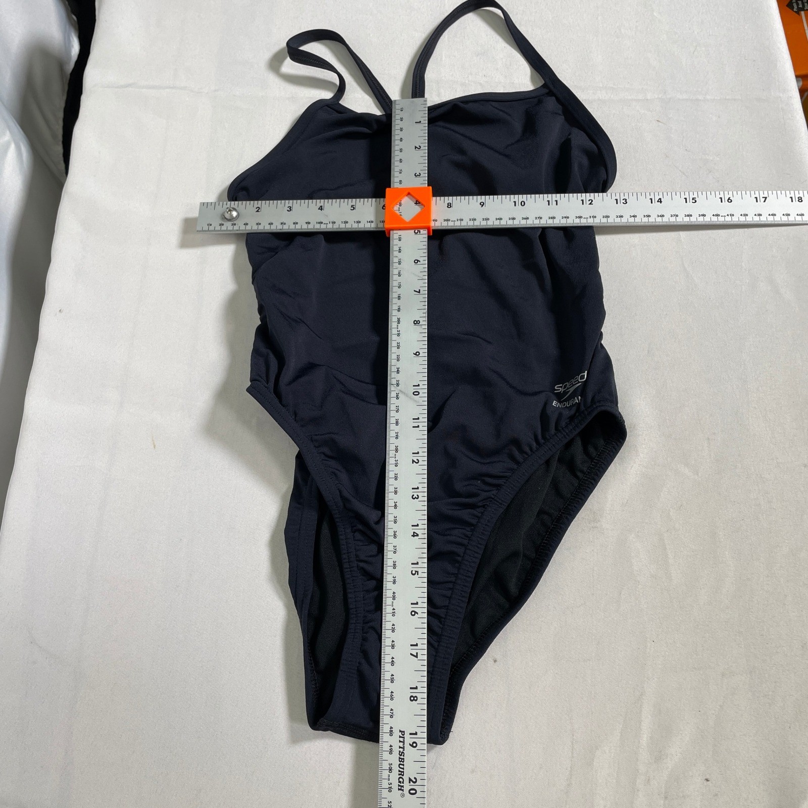 Speedo Cheeky Coverage Endurance+ Solid Black Swimsuit One Piece Women’s 30 NWT