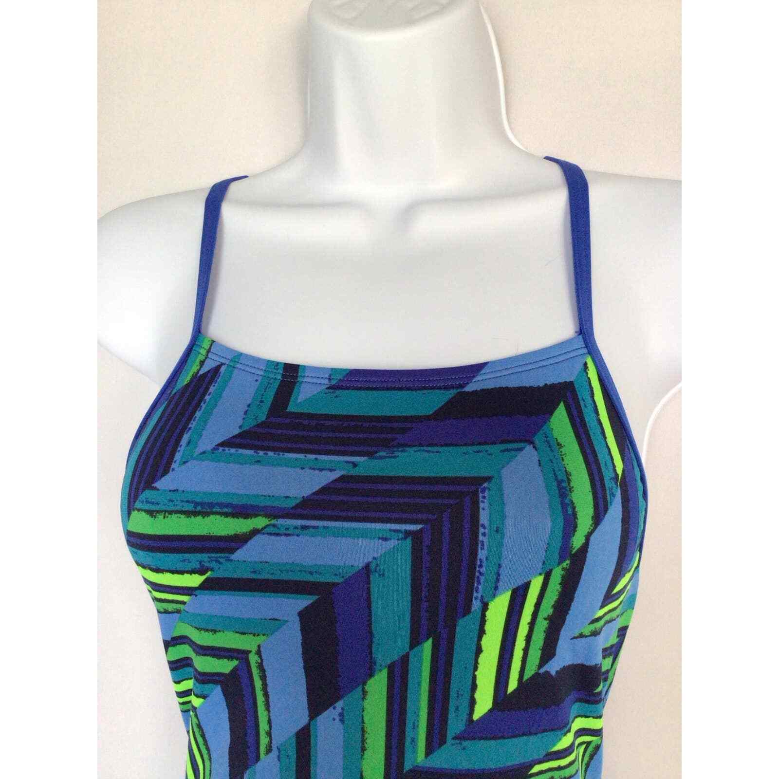 Speedo Endurance 1peice Bathing Swimsuit size 6 Navy Green Blue Black