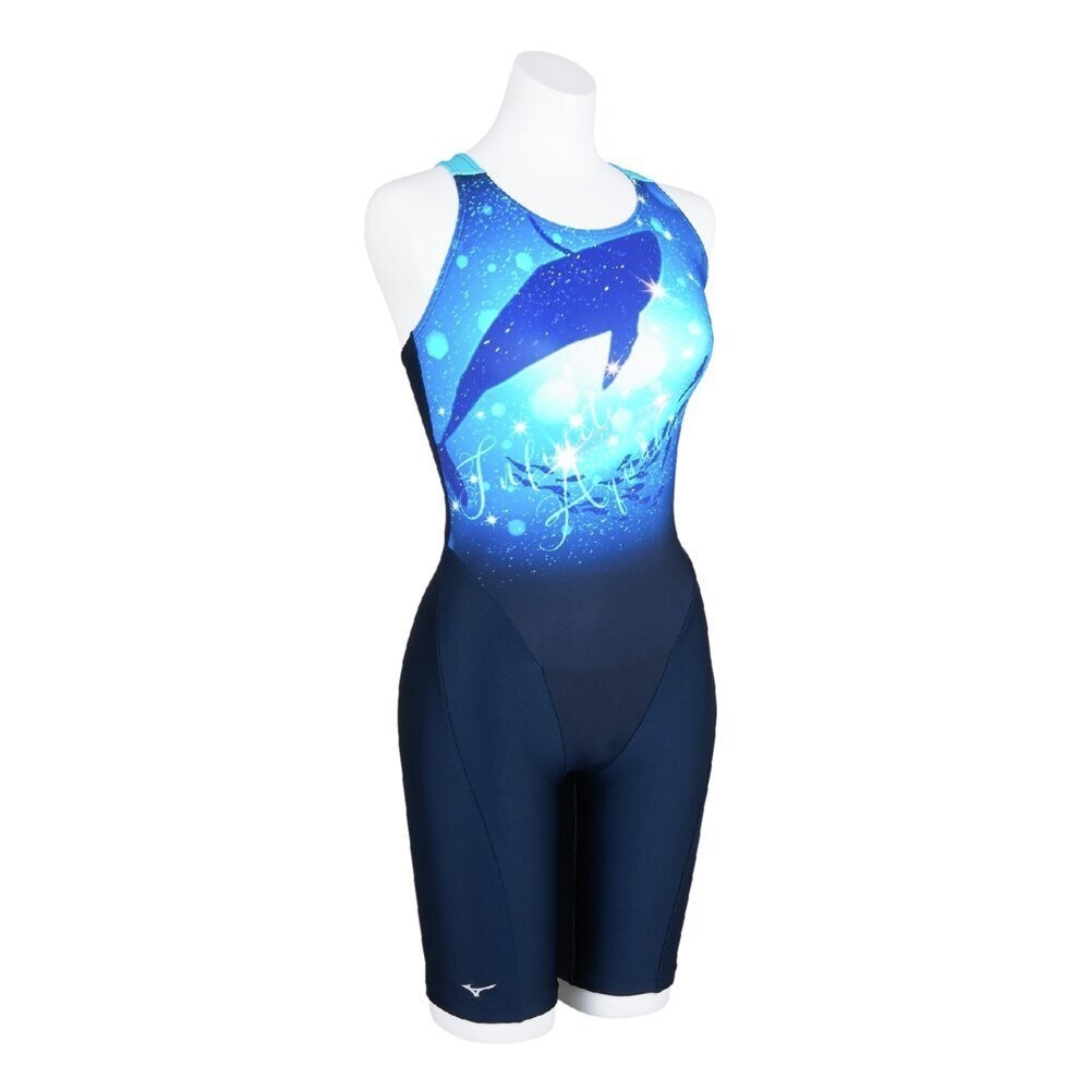 Mizuno Women’s Swim Fitness All-in-One Swimsuit Dolphin Print Navy/Turquoise