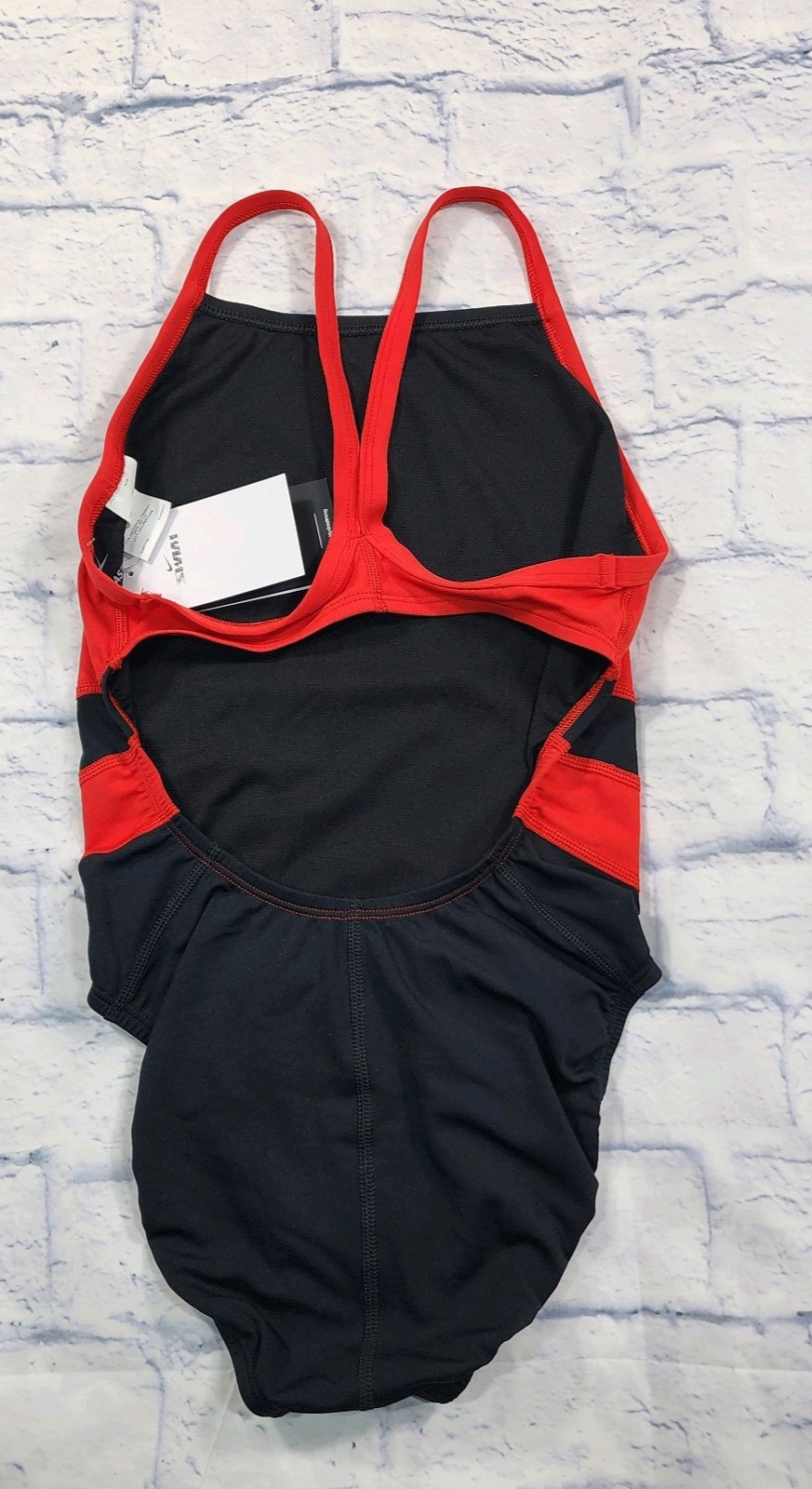Nike Swimsuit WOMENS SIZE 32 Vex Racerback One Piece Colorblock Black Red Swim