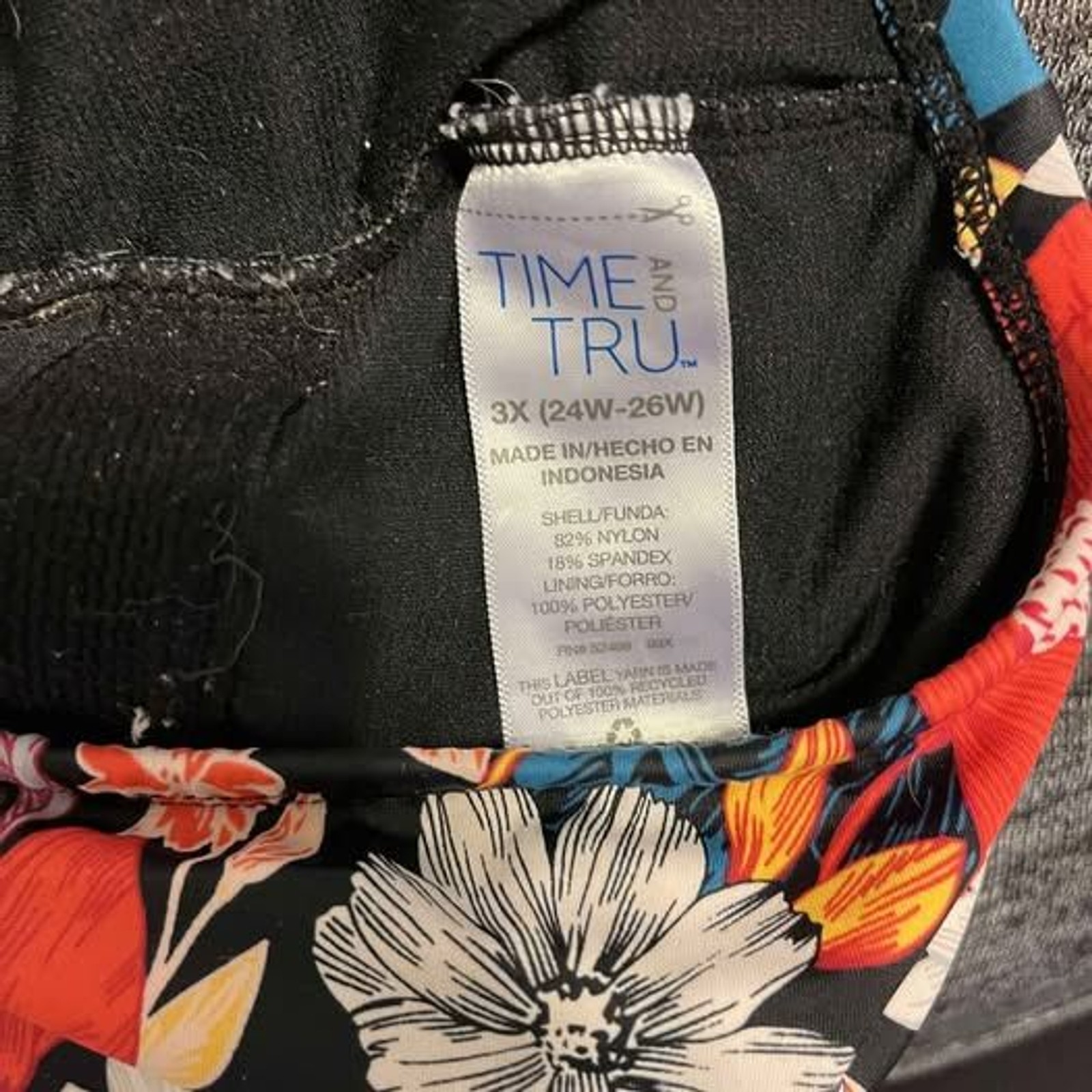 Time And Tru Womens 3x Black & Floral Bathing Suit