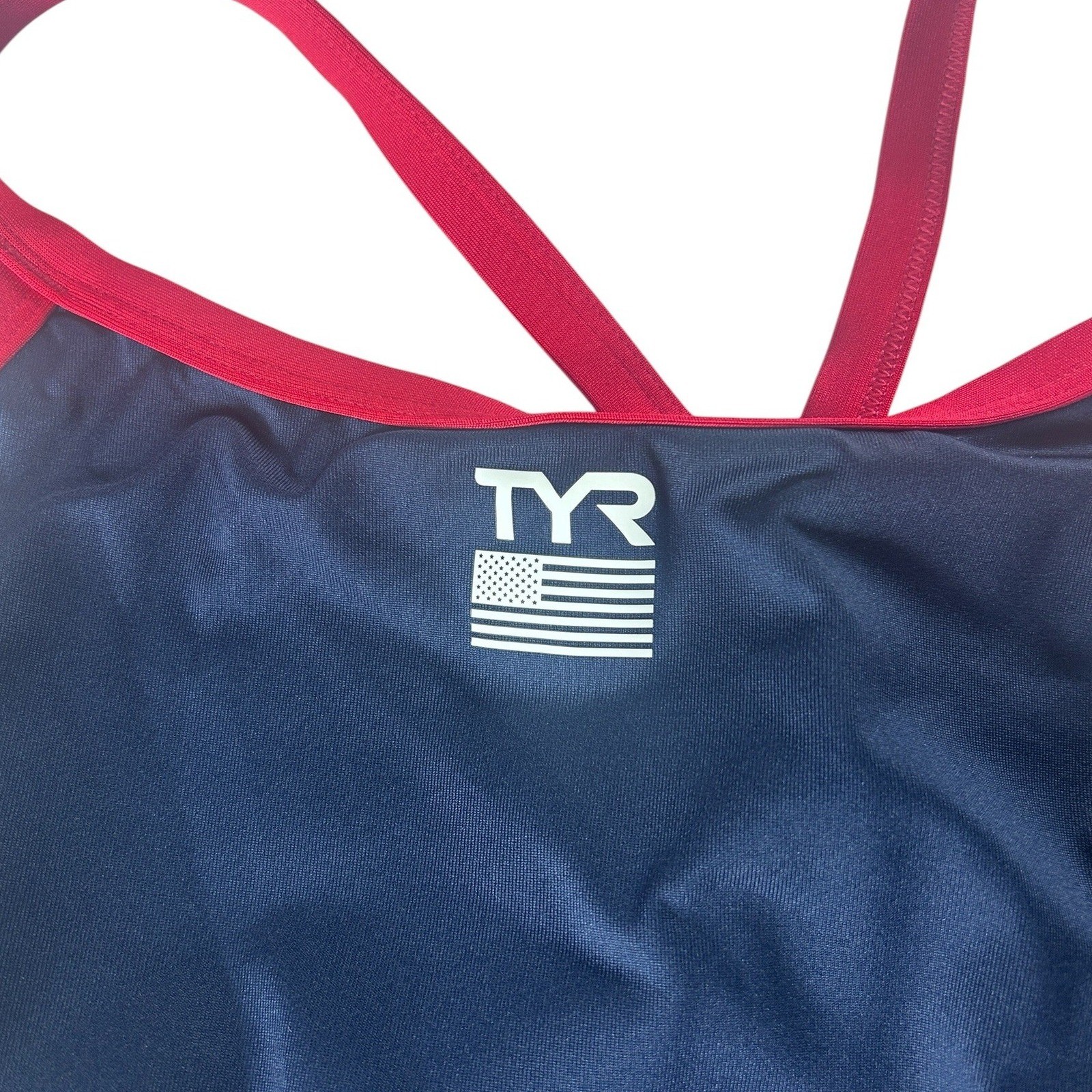 TYR Durafast Elite Diamondfit USA One Piece Swimsuit Navy Red White XL 38 NWT