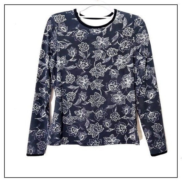 Hang Ten Rash Guard Women XS Blue UPF Sun Protection Floral Surf Swim Beach
