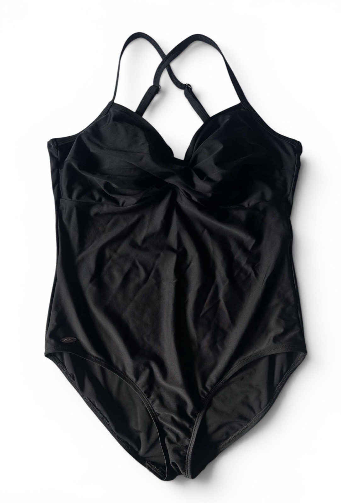 Speedo Swimsuit One Piece Black Ruched Twist Front Convertible Straps Size 16