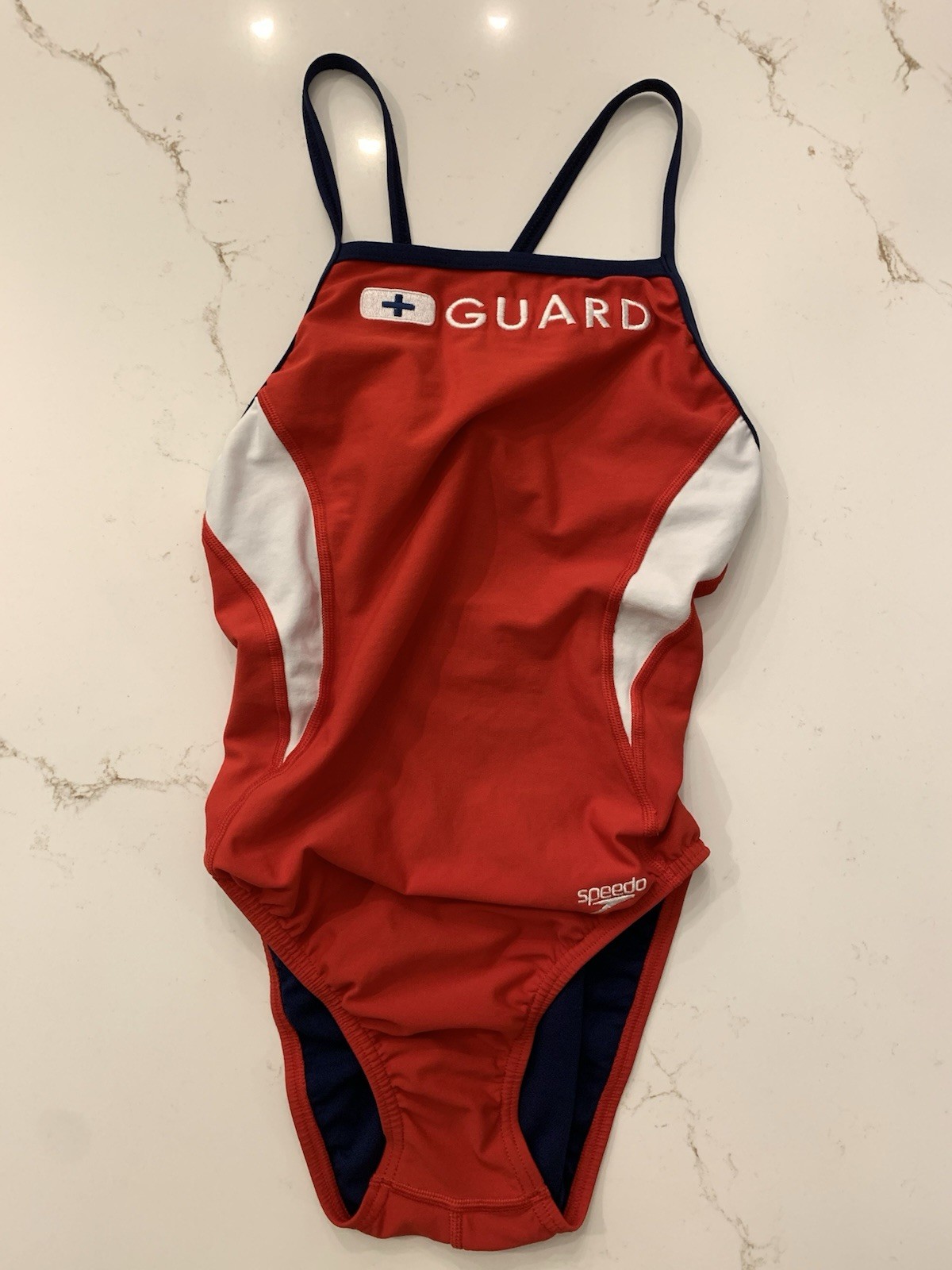 Speedo GUARD Swimsuit Red One Piece Embroidered Bathing Suit Size 32 Endurance
