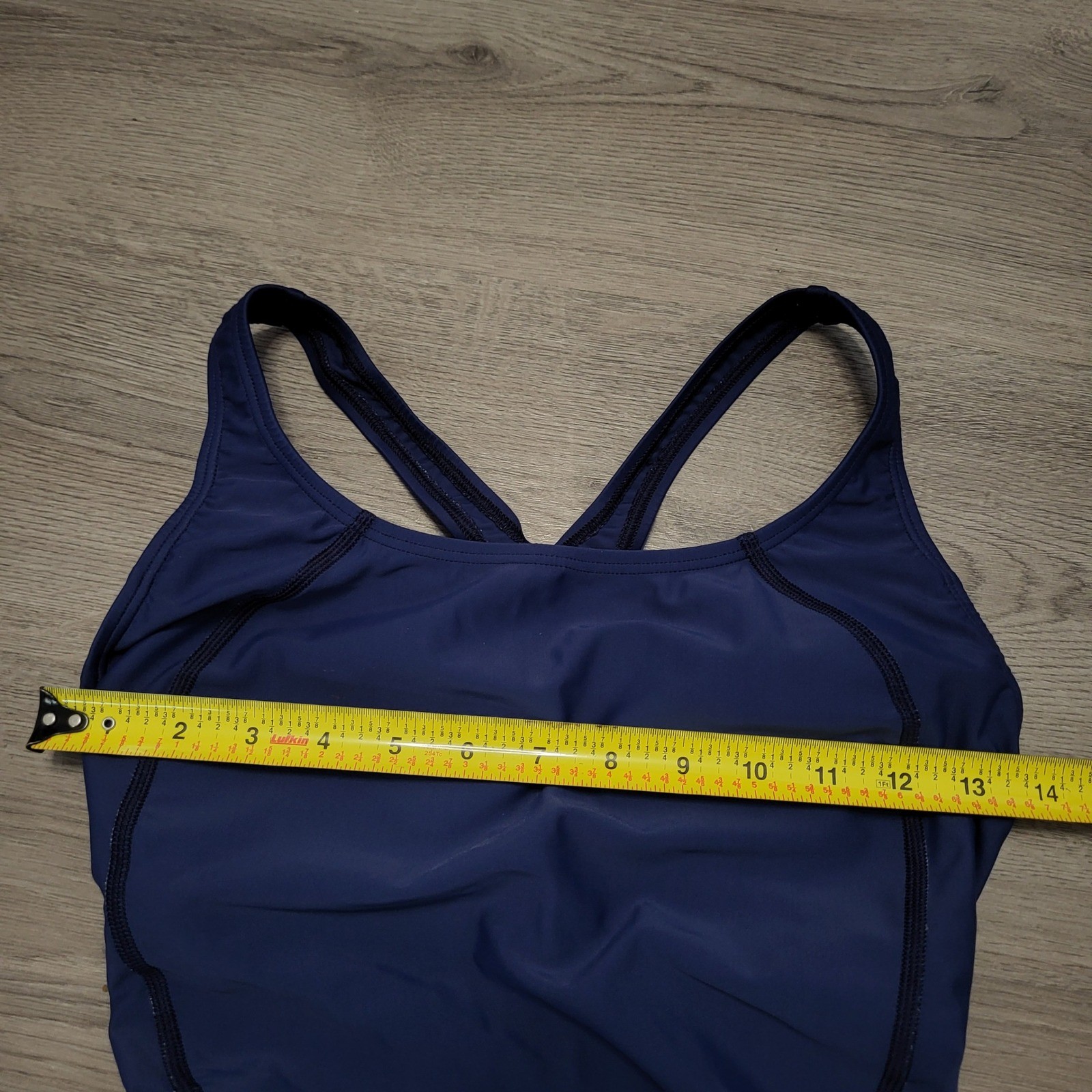 Speedo PowerFLEX Womens Navy Blue Racerback One Piece Swimsuit Modest Size 6
