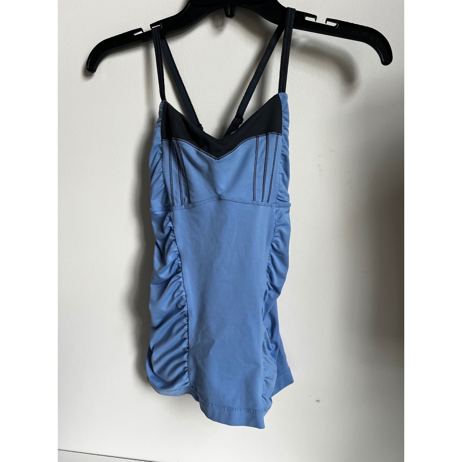 Lululemon Blue Purple Tank Top Ruching Sides Grey Trim Athletic Women’s Sz 4