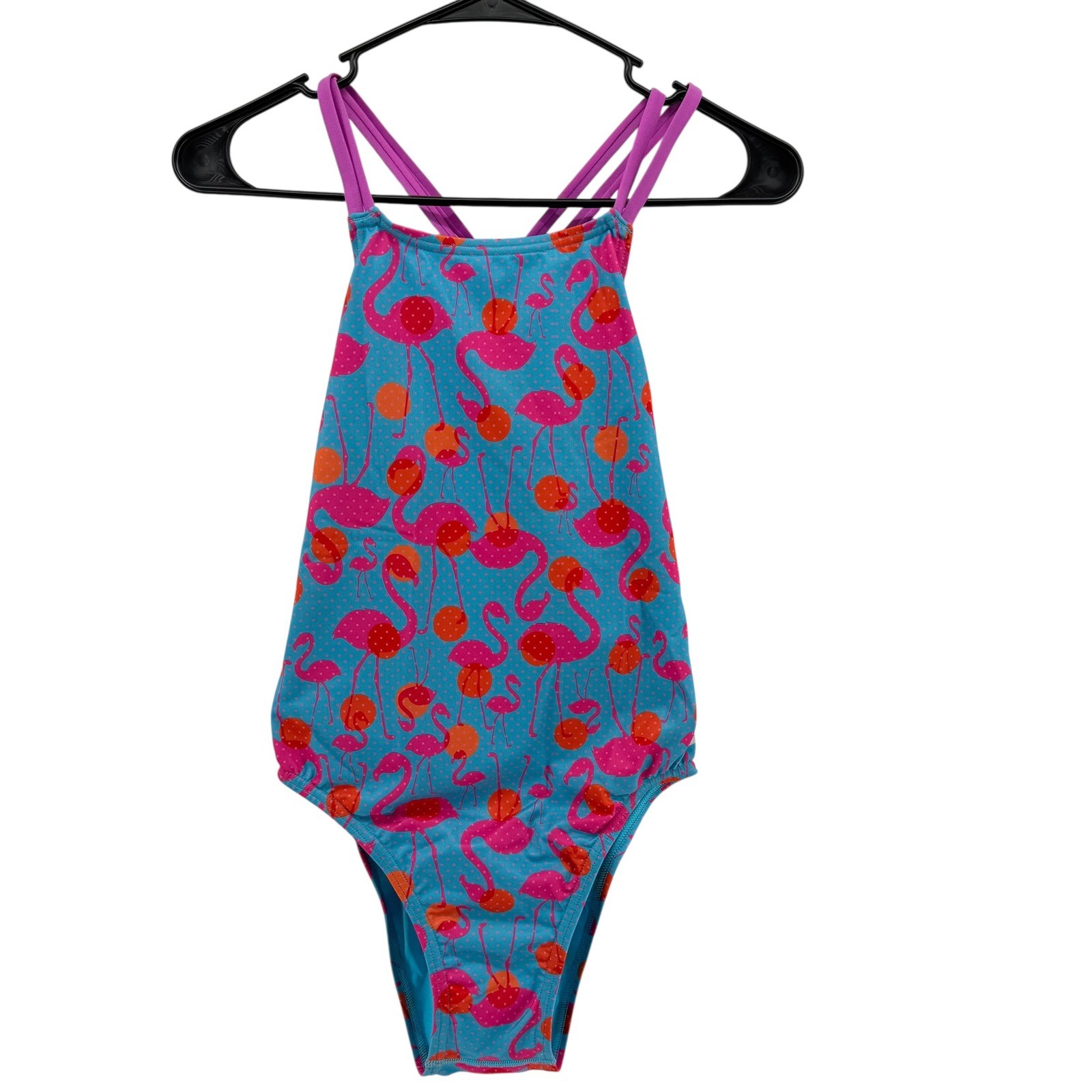 Speedo Eco Endurance Flamingo Dot One Piece Swimsuit Blue Pink Size 30/XS