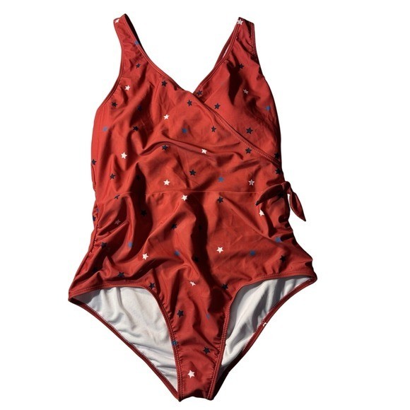 Berkley Jensen Women’s XXL One Piece Swimsuit Red Patriotic Star Wrap