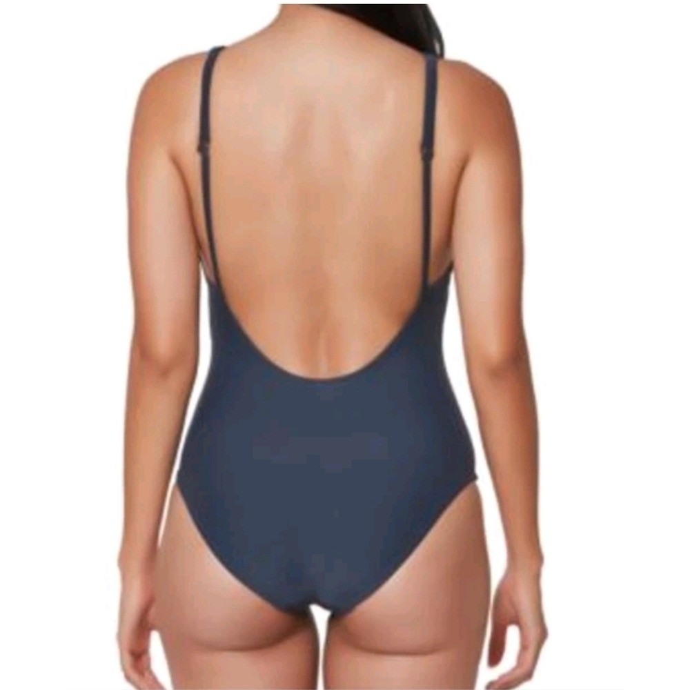 Bar III Women’s Ink Well Stretch Plunge V-Wire One Piece Swimsuit Size L BS8