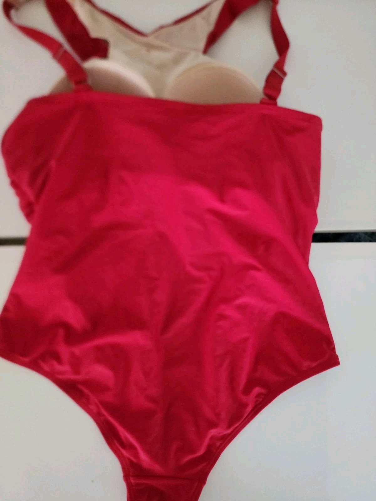 Vintage Red Halter One Piece Swimsuit Twist Front Open Back Back Padded 20