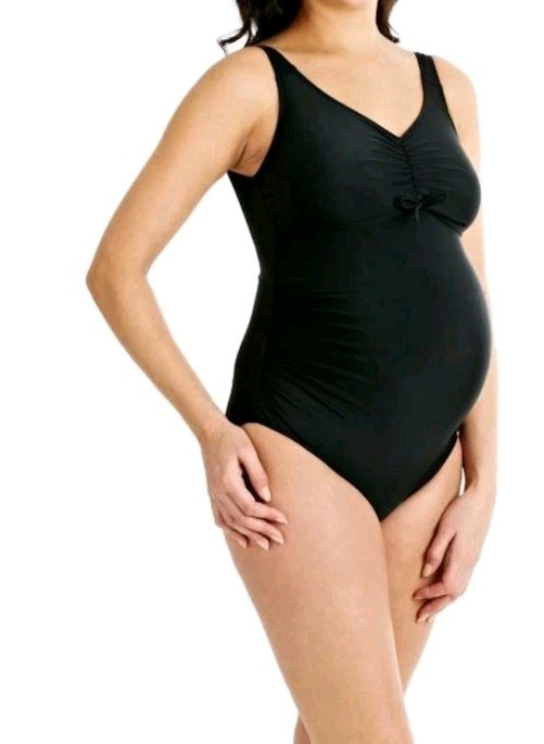 Speedo Maternity Swimwear Black One Piece Swimsuit U Back Womens Size S 32
