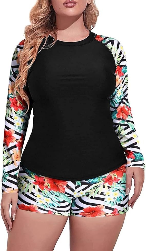 Rash Guard Athletic Bottom Tankini Swimsuit UPF 50 Plus Size 20W New
