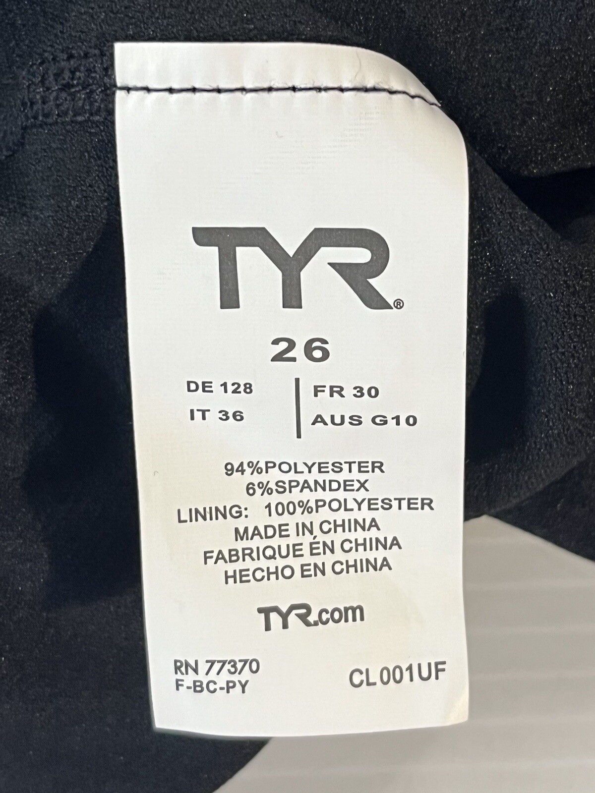 TYR DuraFast Elite DiamondFit Solid One Piece Swimsuit Black Women’s Size 26 NWT