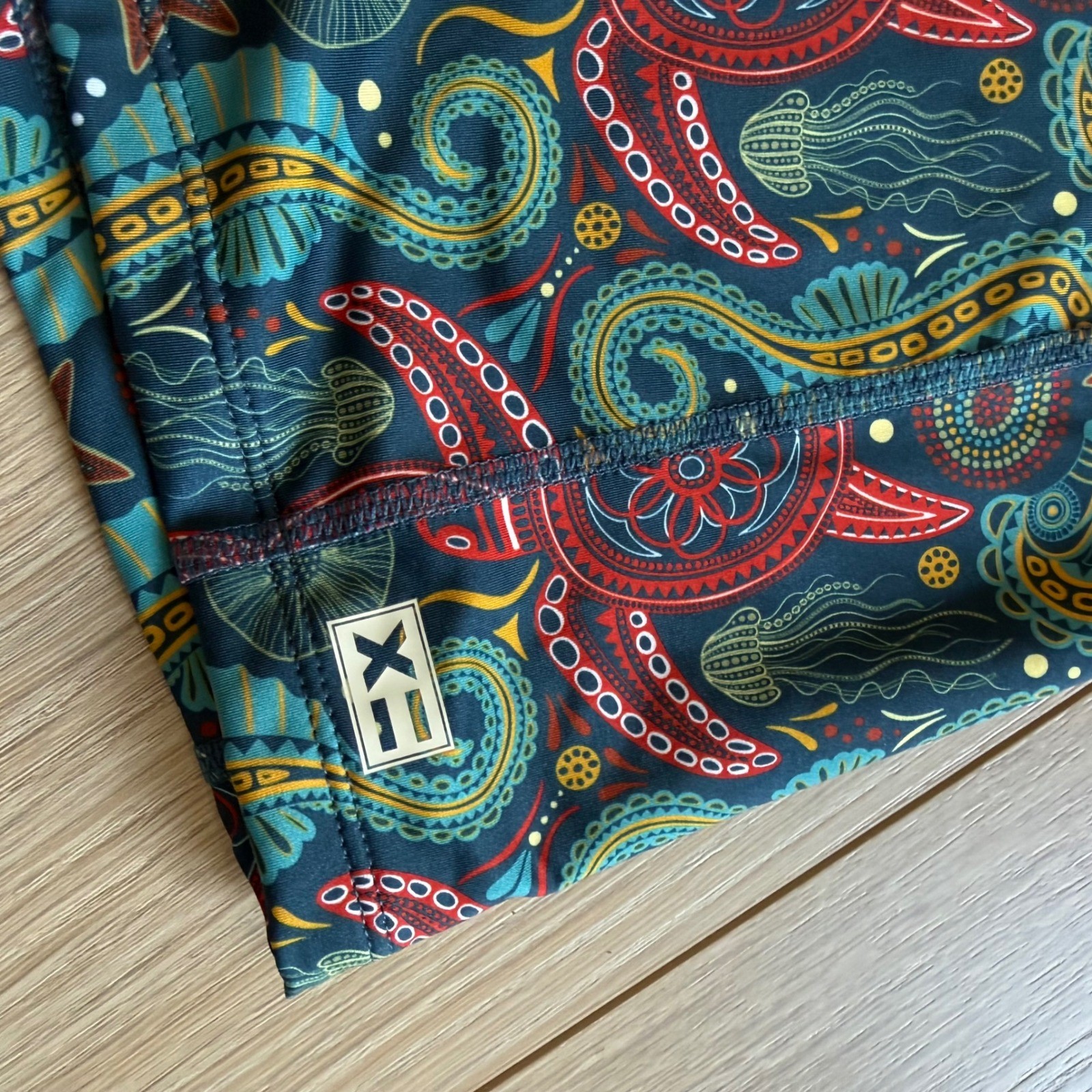 TomboyX Sea Life Print 4.5″ Board Shorts Swim Trunks Turtle Seahorse Large