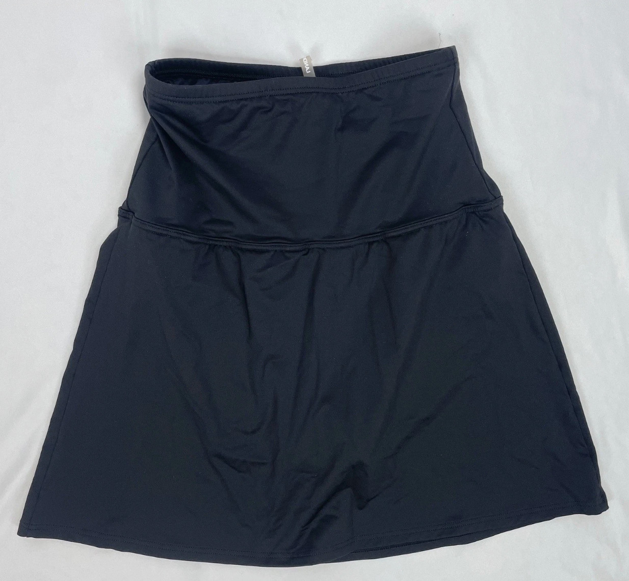 Lands End Women Swim Skirt 14 Solid Black High Waisted Tummy Slimming Brief Suit