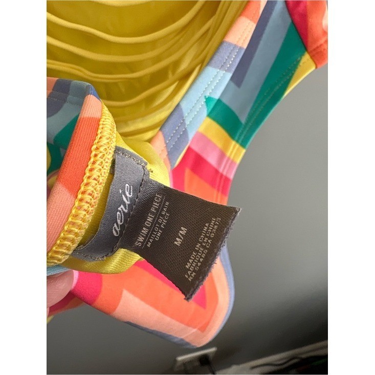 aerie Multicolor Chevron Strapless One Piece Swimsuit Size M Colorful