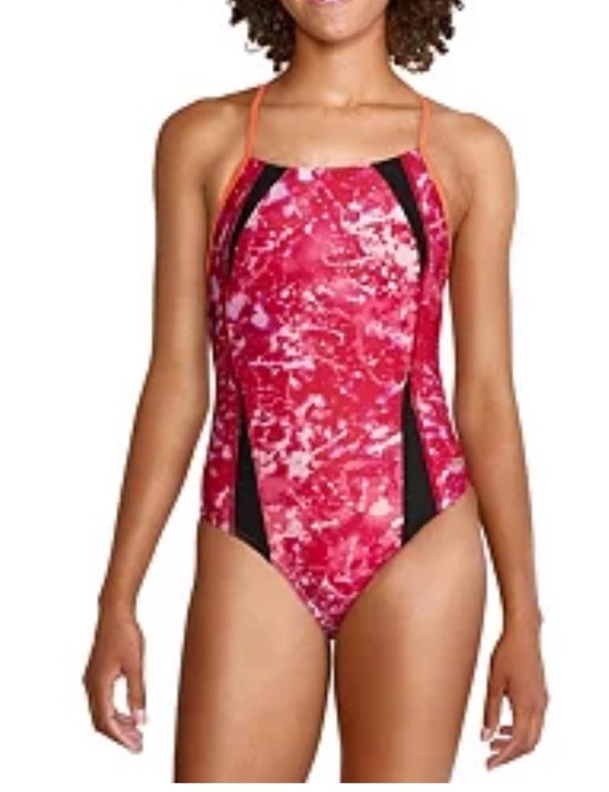 Speedo Women’s Eco Endurance Cyclone Swirl Flyback Swimsuit Pink Purple Sz 6