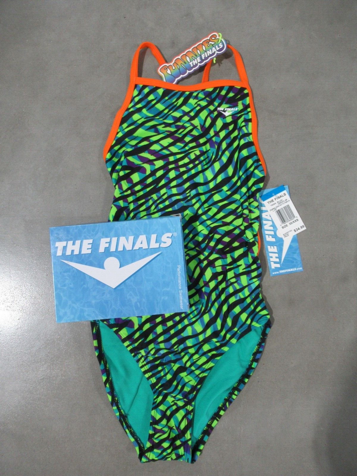 TYR The Finals Zebra Zoo Size 30 XXS Blue/Green *NWT*