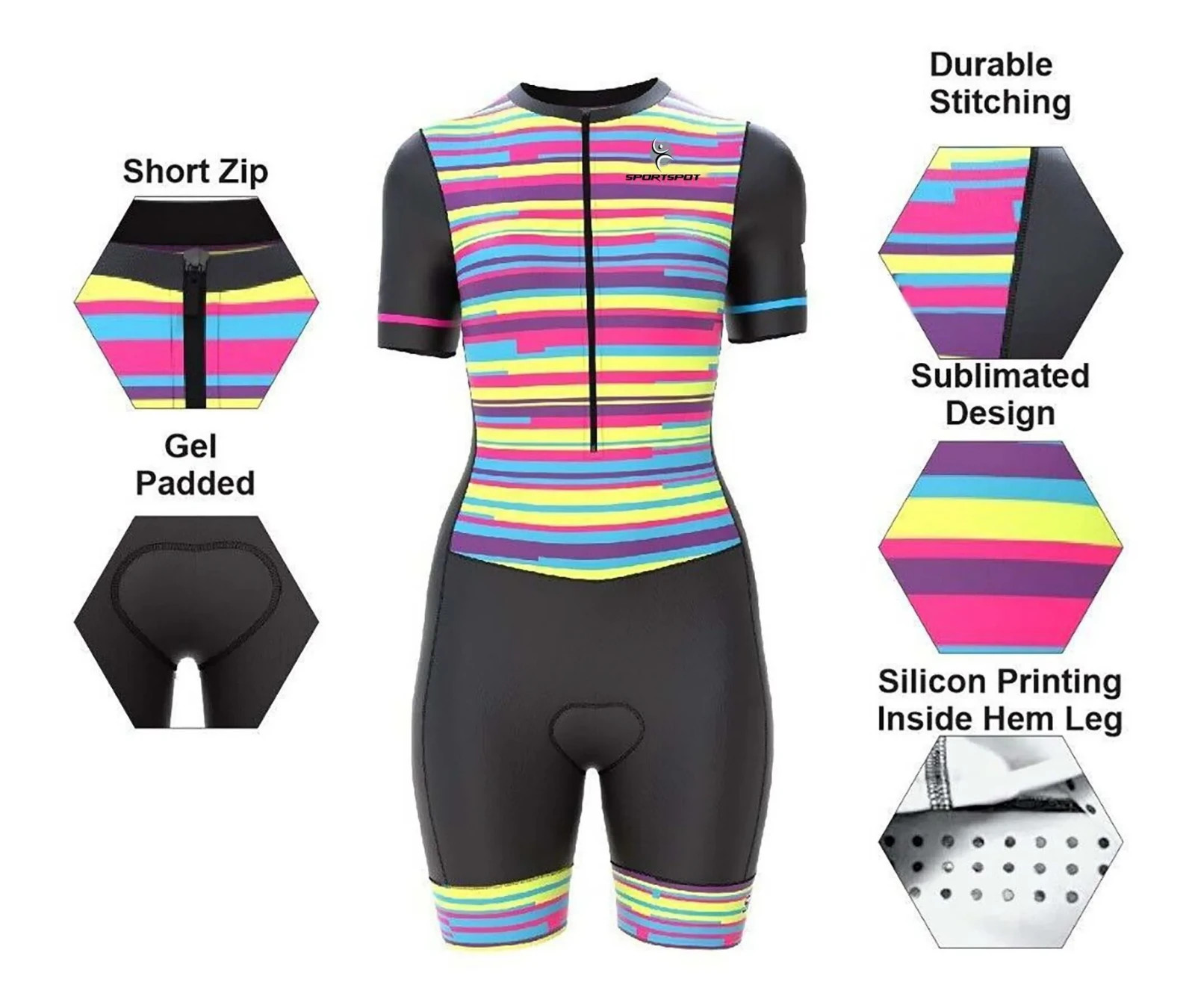 Women’s Triathlon Skinsuit Compression Tri Suit Cycling Running Swimming Gel Pad