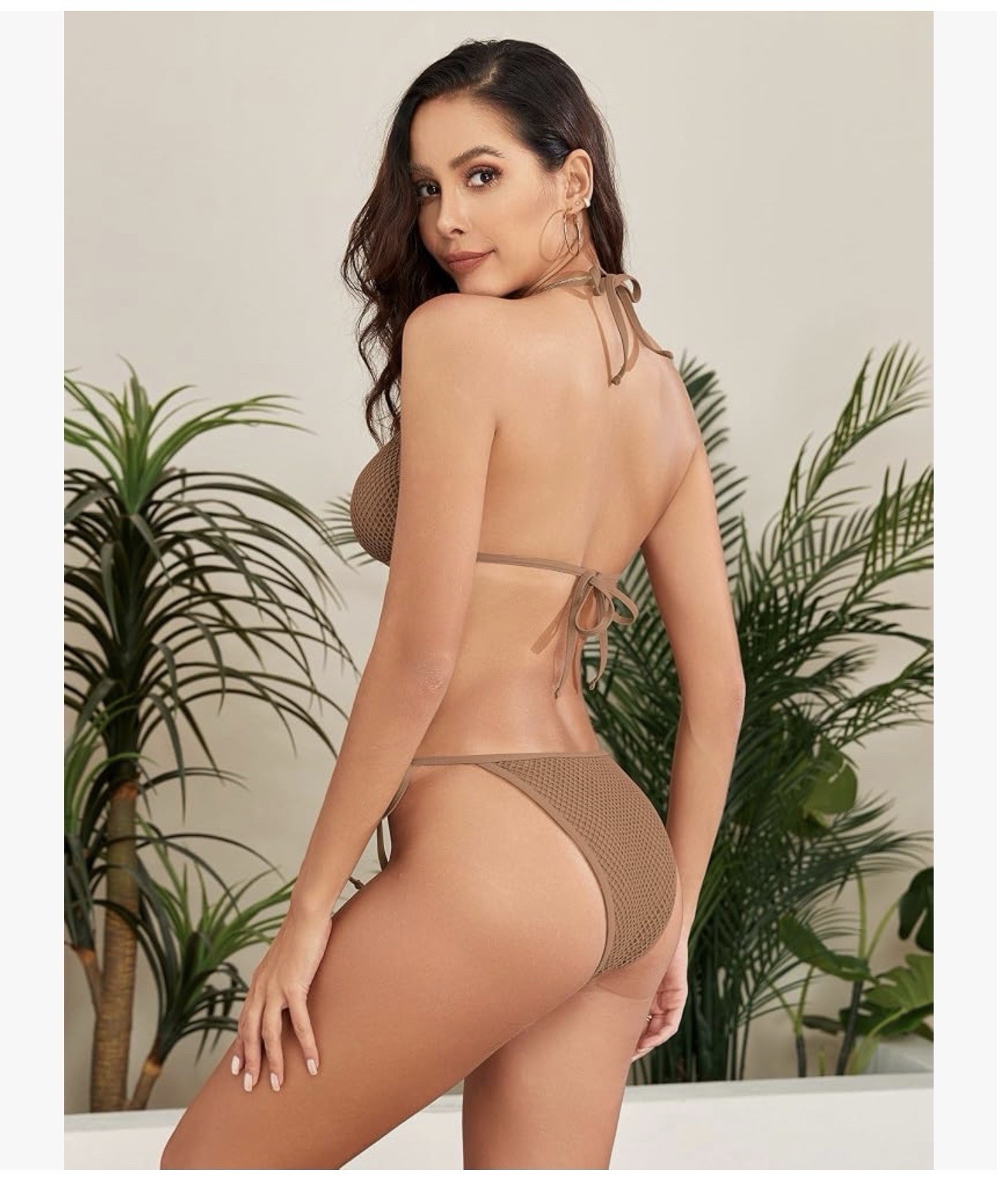 Women’s Halter Bikini Set Fishnet Tie Side High Cut Overlay Large