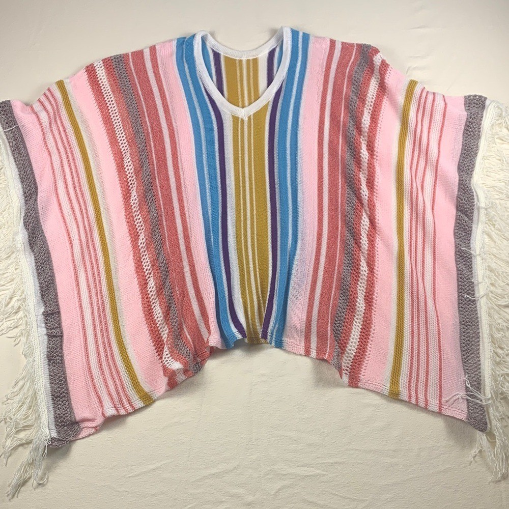 Cupshe Womens Rainbow Striped Poncho EUC OS Swim Coverup No Brand or Care Tags