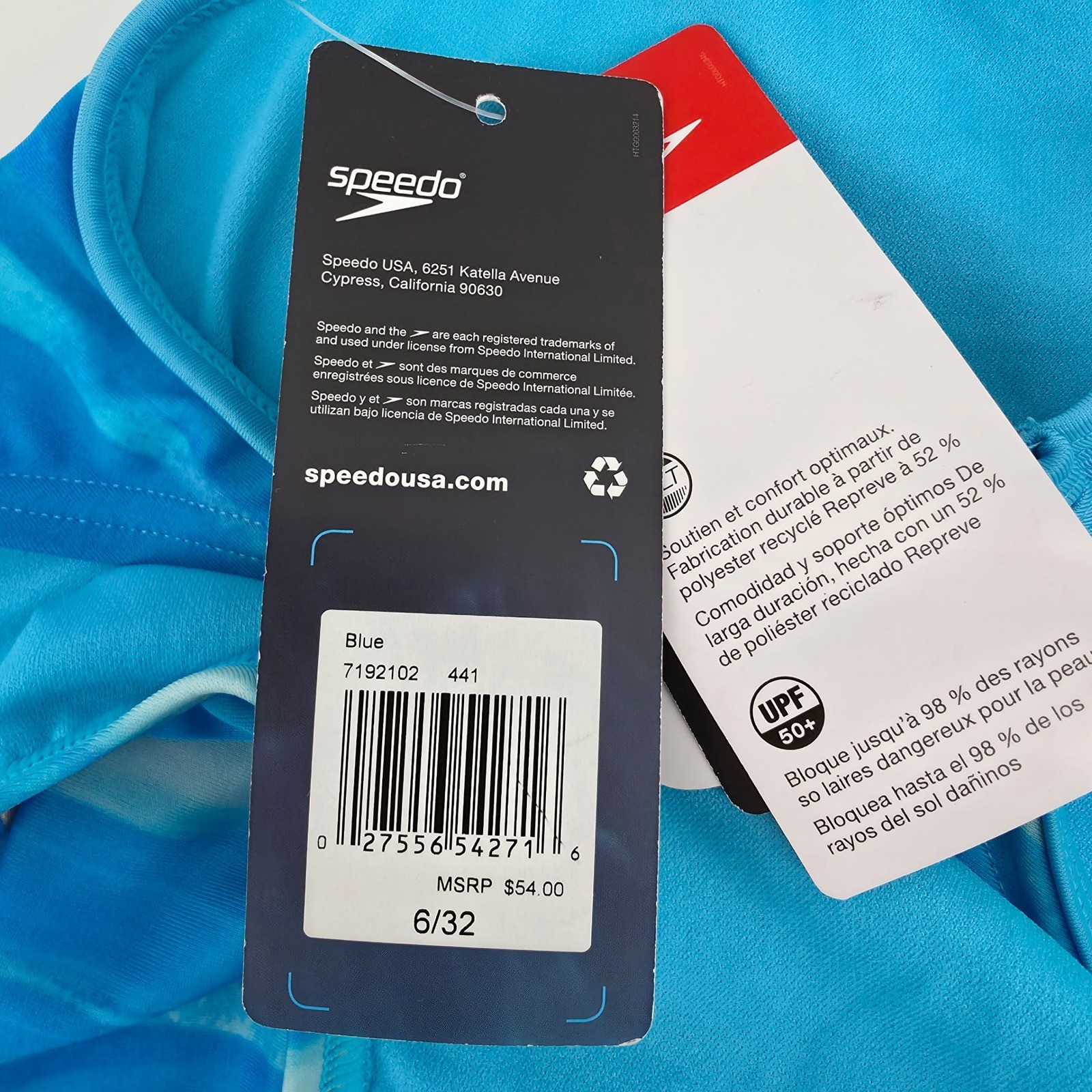 Speedo Eco Endurance One Piece Swimsuit Blue Abstract Size 6 32 UPF 50+ New