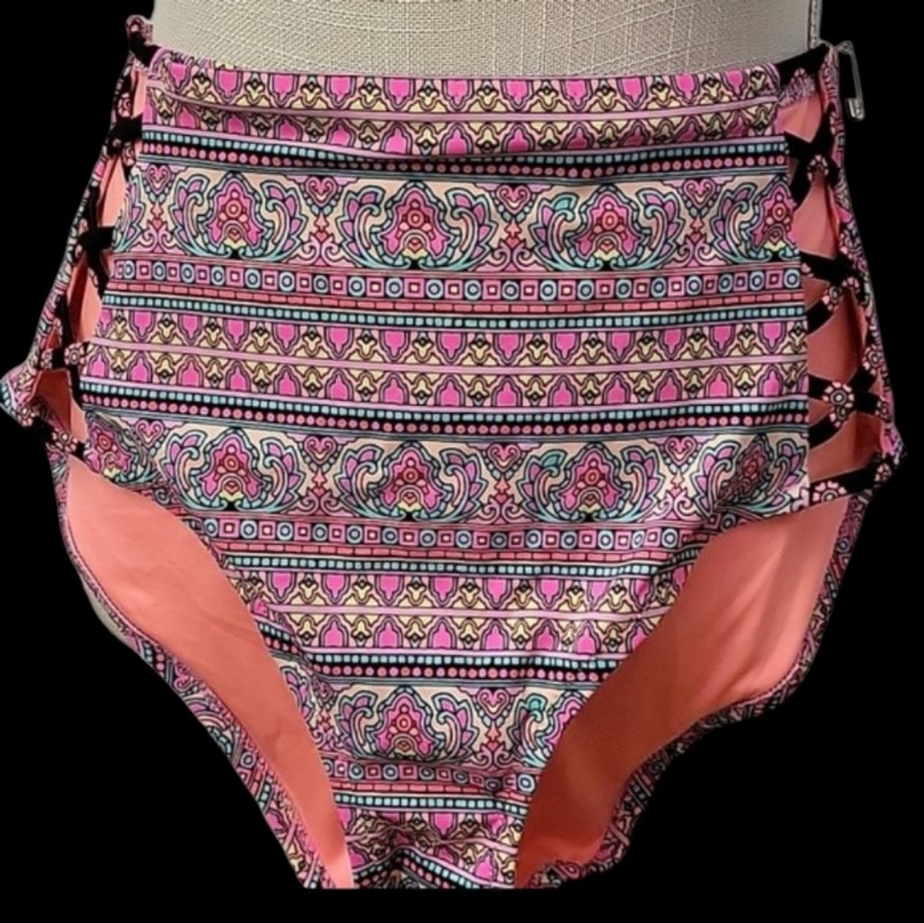 Shade Shore Pink and Black Strappy Bikini Set