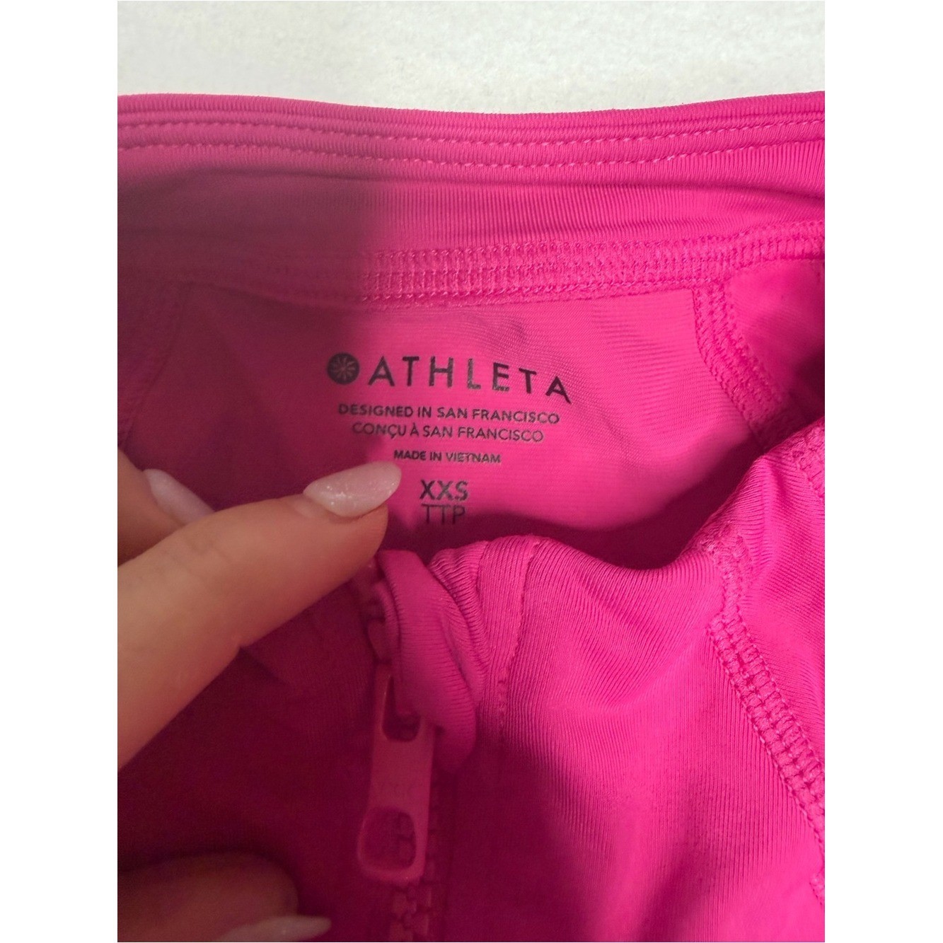 Athleta Sun Shield Rashguard One Piece Swimsuit Pink XXS Zip Front UPF Fuschia