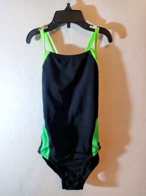 Speedo Youth Endurance+ Launch Splice Crossback Swimsuit Size 6/22 Black/Green