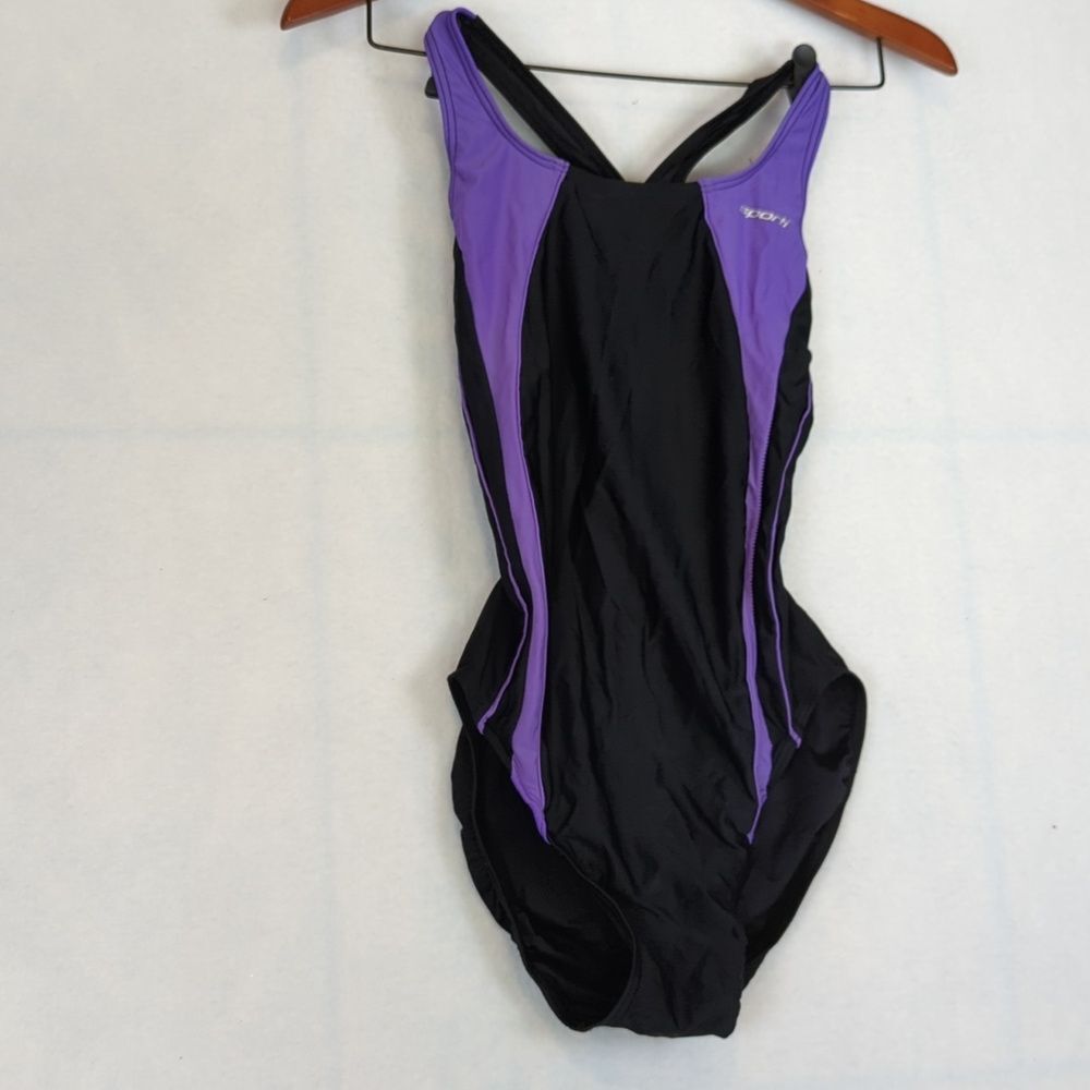 Sporti Purple & Black Cutout One Piece Swimsuit S