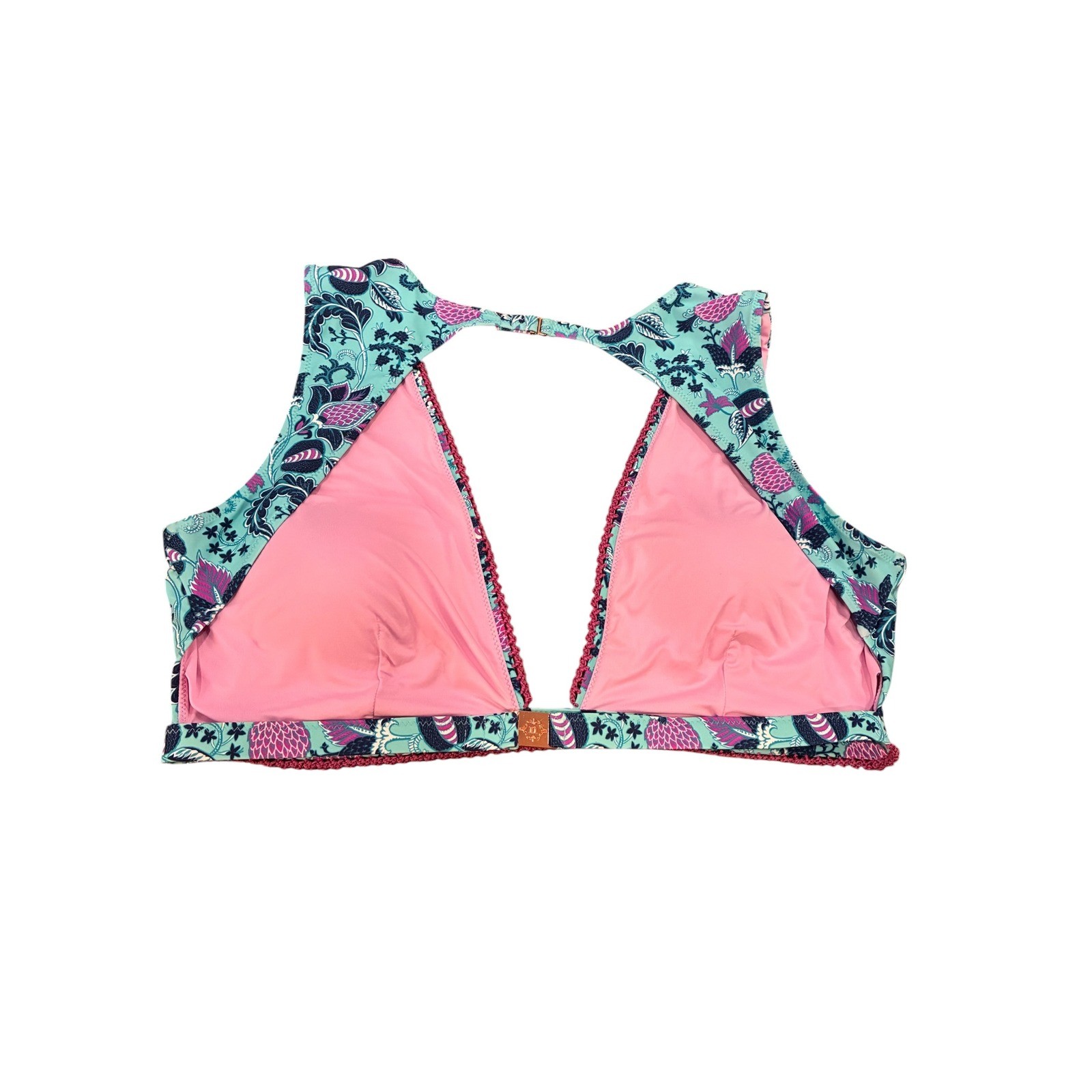 Nannette Lepore Floral Print Sleeveless Open Back Halter Bikini Top Size 14
