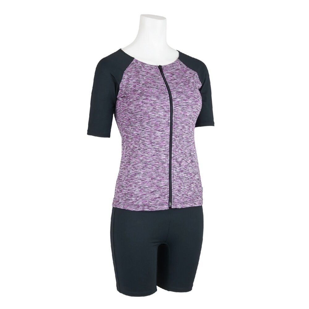 Mizuno Women’s Aqua Fitness Two-Piece Swimsuit anti-roll button Pink Front-Zip