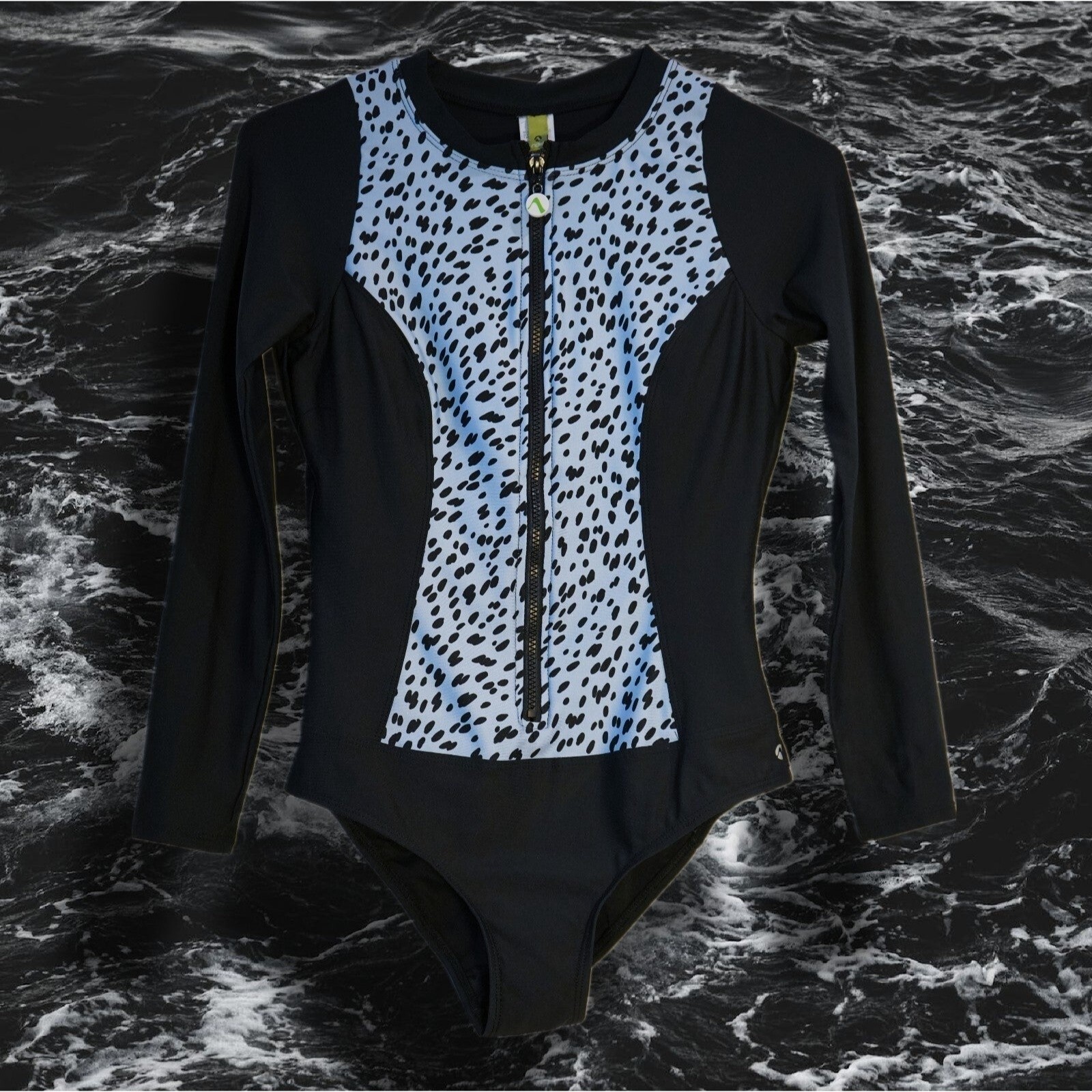 Next by Athena Good Karma Zip One Piece Swimsuit Black & Blue Cheetah sz L