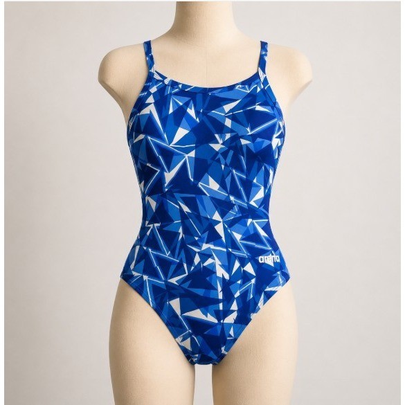 Arena Blue Shattered Glass Challenge Back One Piece Competition Swim Suit 38 L