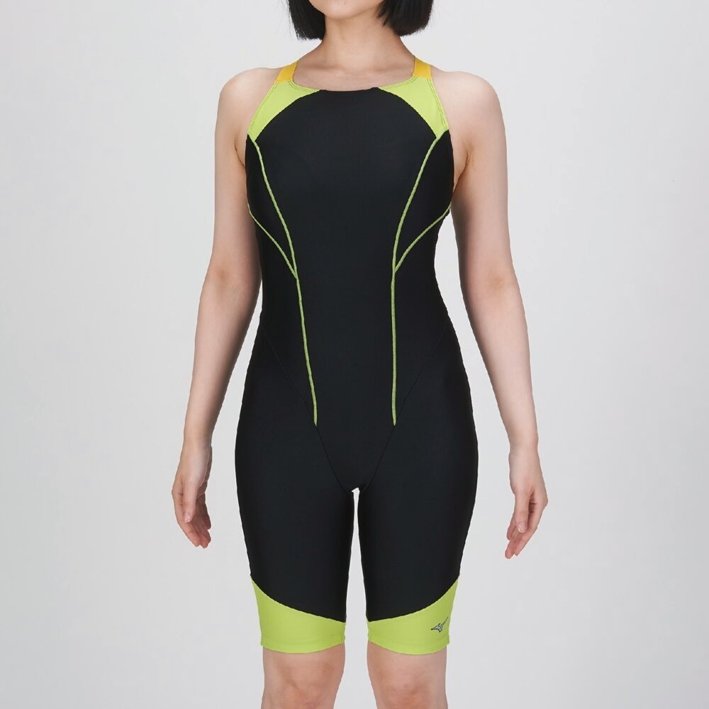 Mizuno Women’s Stroke ONE All-in-One Swim Fitness Suit N2JGB30293 Black/Lime