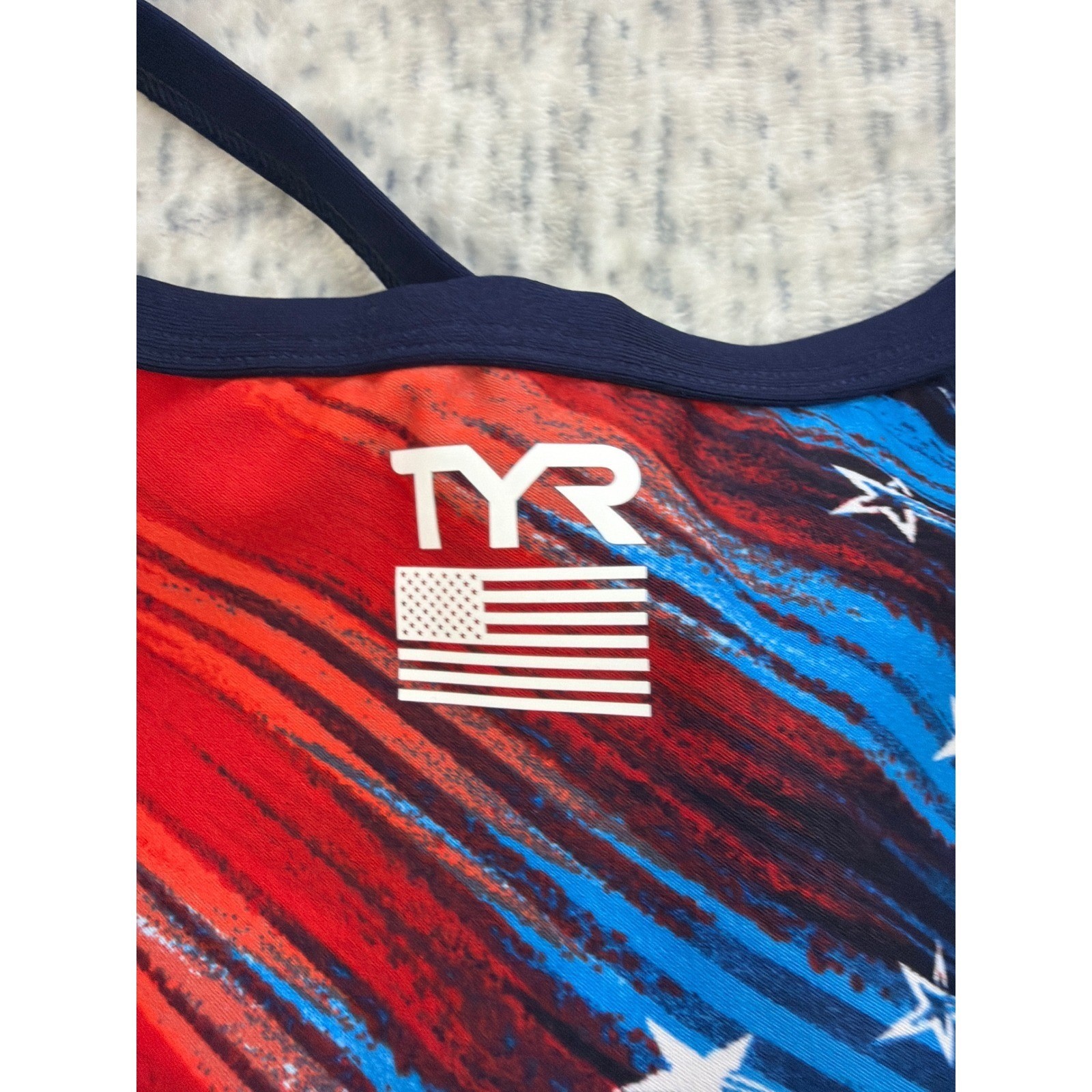 TYR Valiant Diamondfit One Piece Swimsuit Red White Blue Stars Size 30 NWT