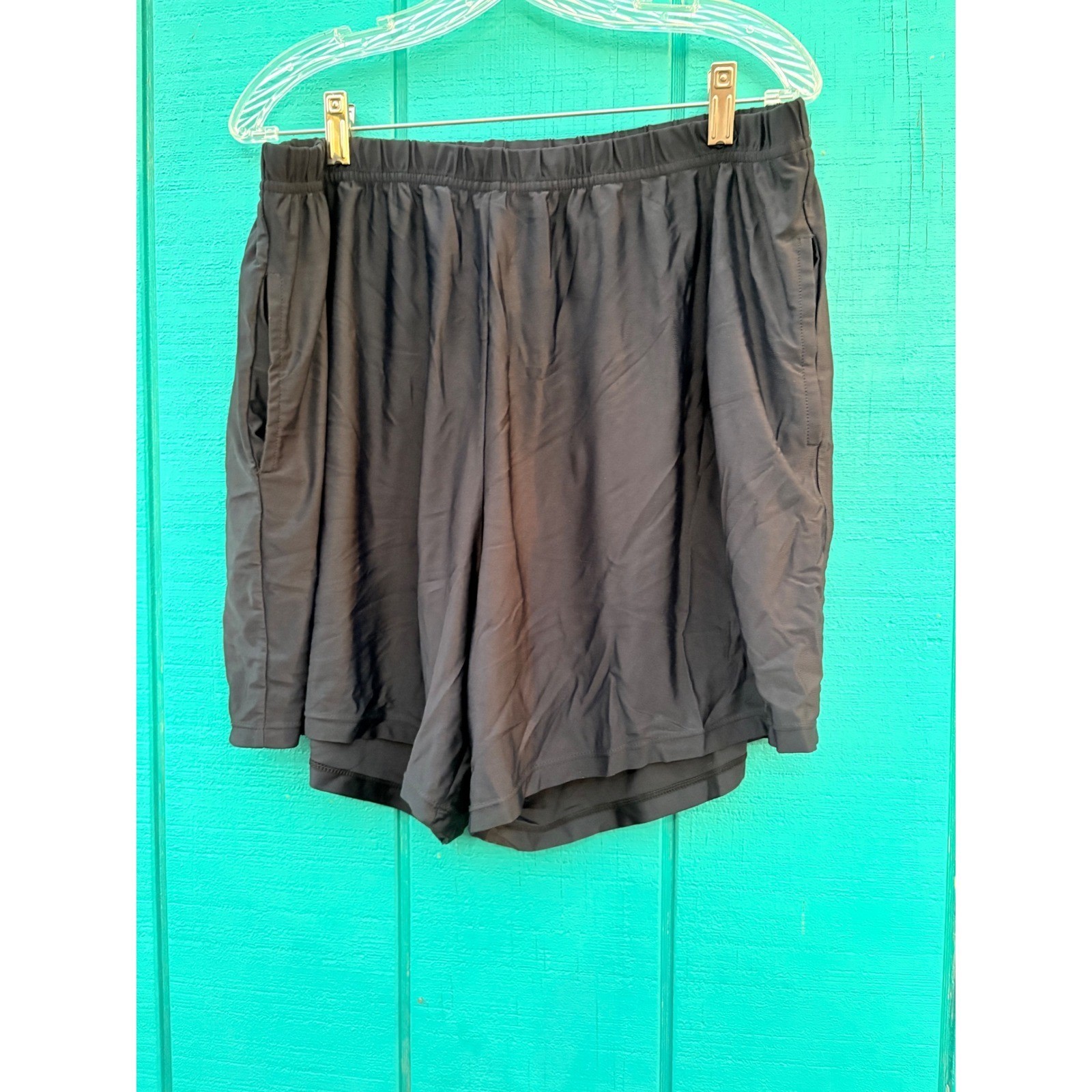 Women’s 2XL Black Swim Shorts Board Shorts Elastic Waist Pockets UPF 50+