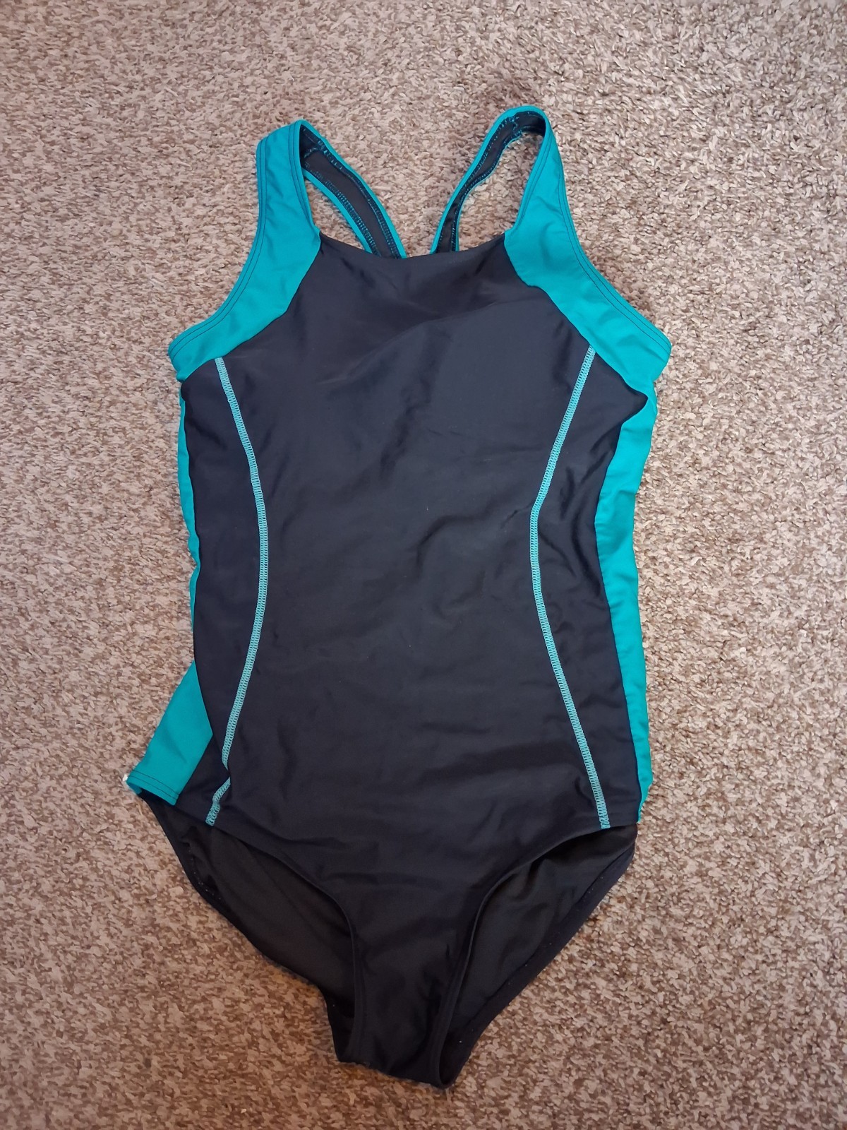 Women’s One Piece Swimming Swimsuit Black Teal 82% Nylon 18% Spandex Size M