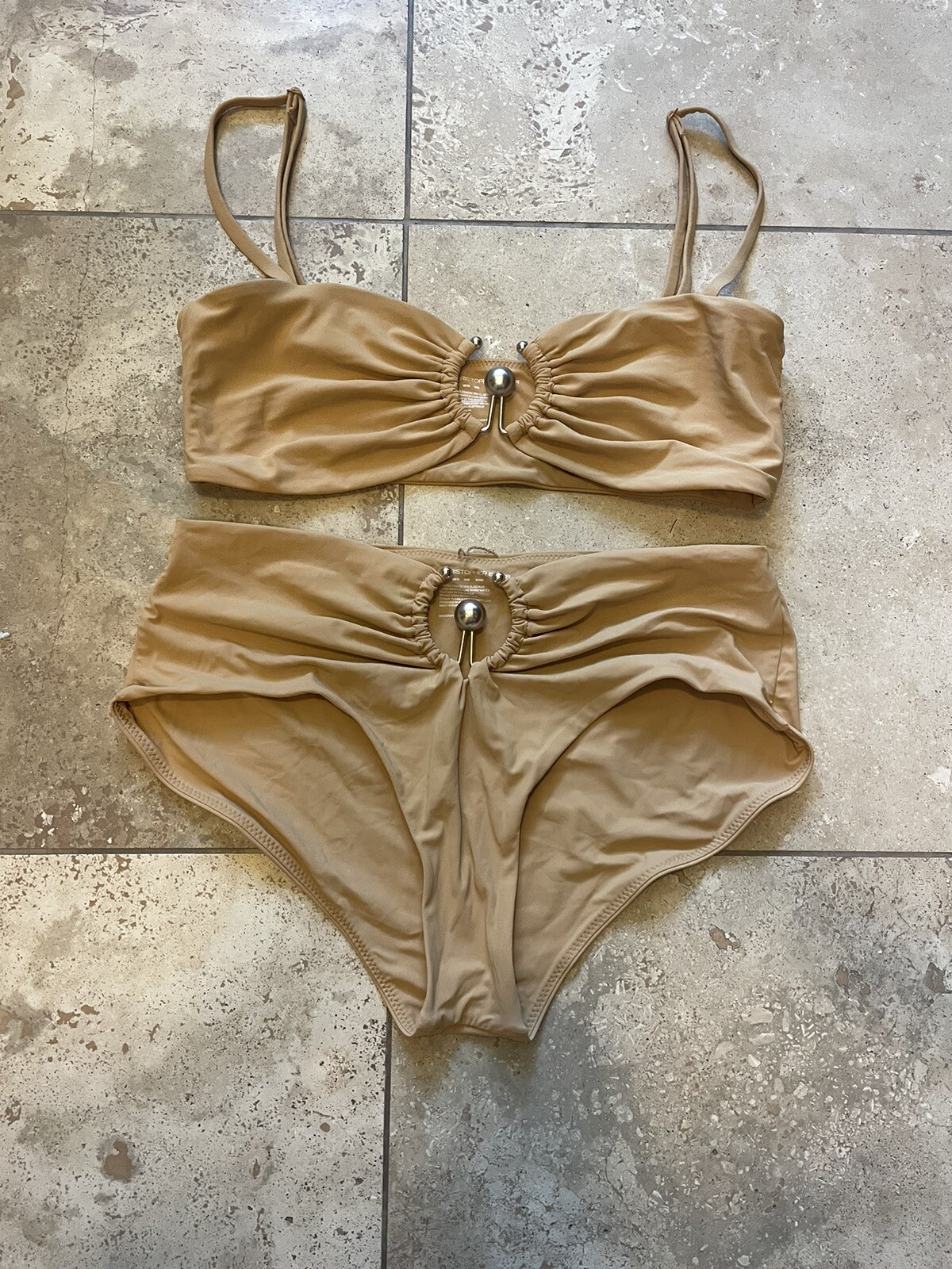 NWOT CHRISTOPHER ESBER Ruched Prong Bandeau Bikini Top + Bikini Brief US8 $343