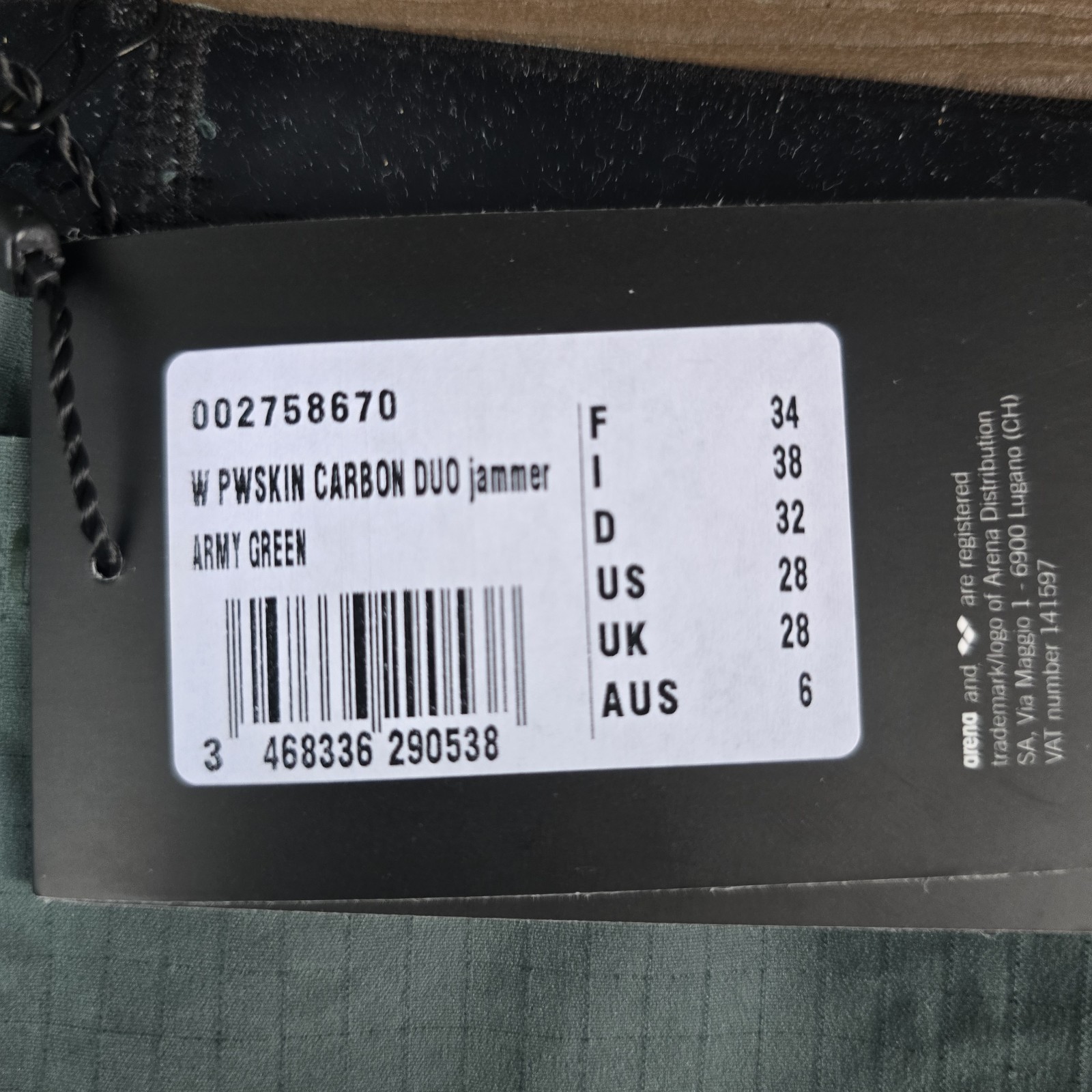 ARENA Women’s Powerskin Carbon Duo Jammers Army Green Racing SIze 34 New