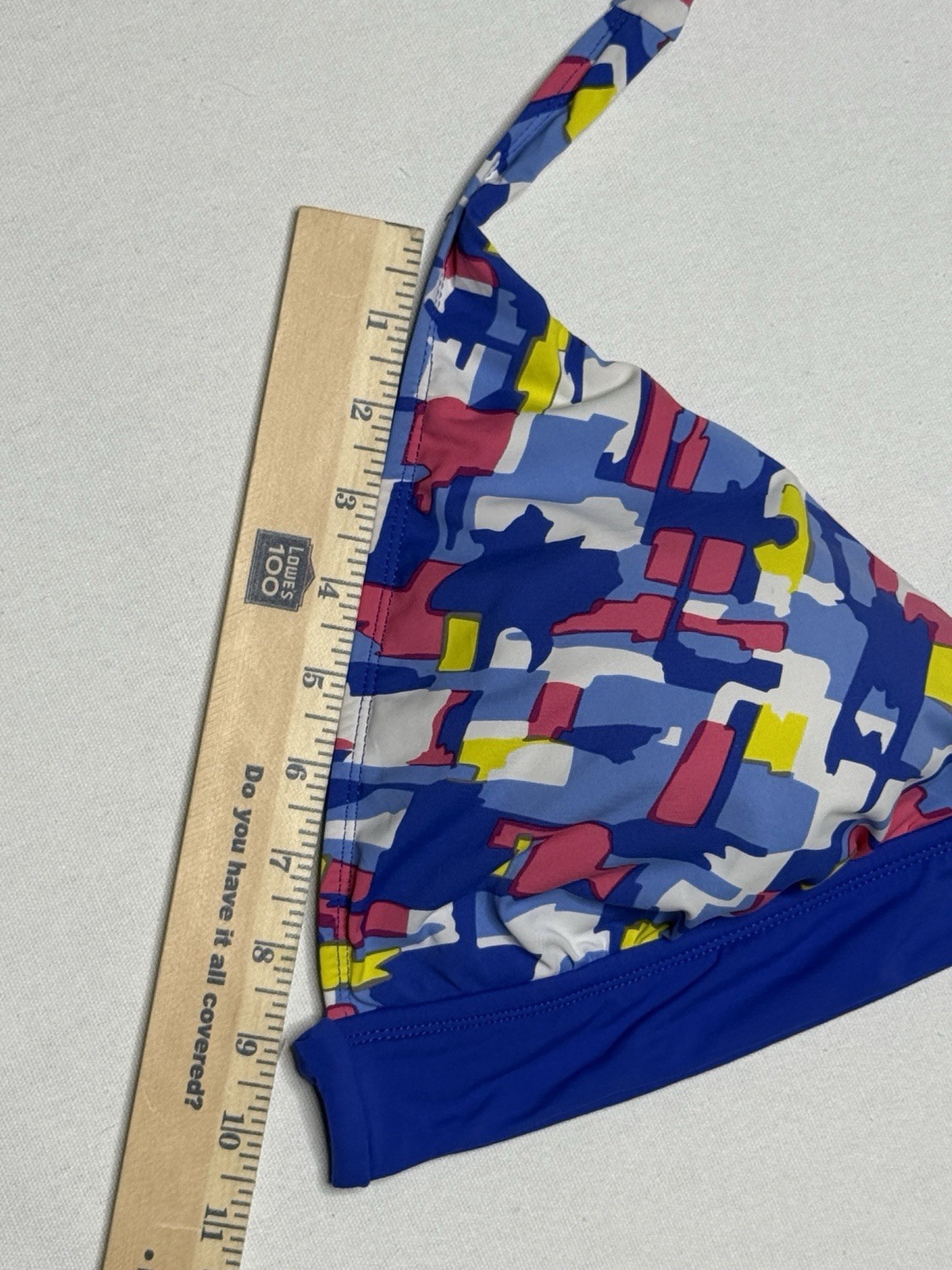 PERRY ELLIS Floral Geometric Halter Bikini Top Blue Pink Yellow Gold Ring 36D DD