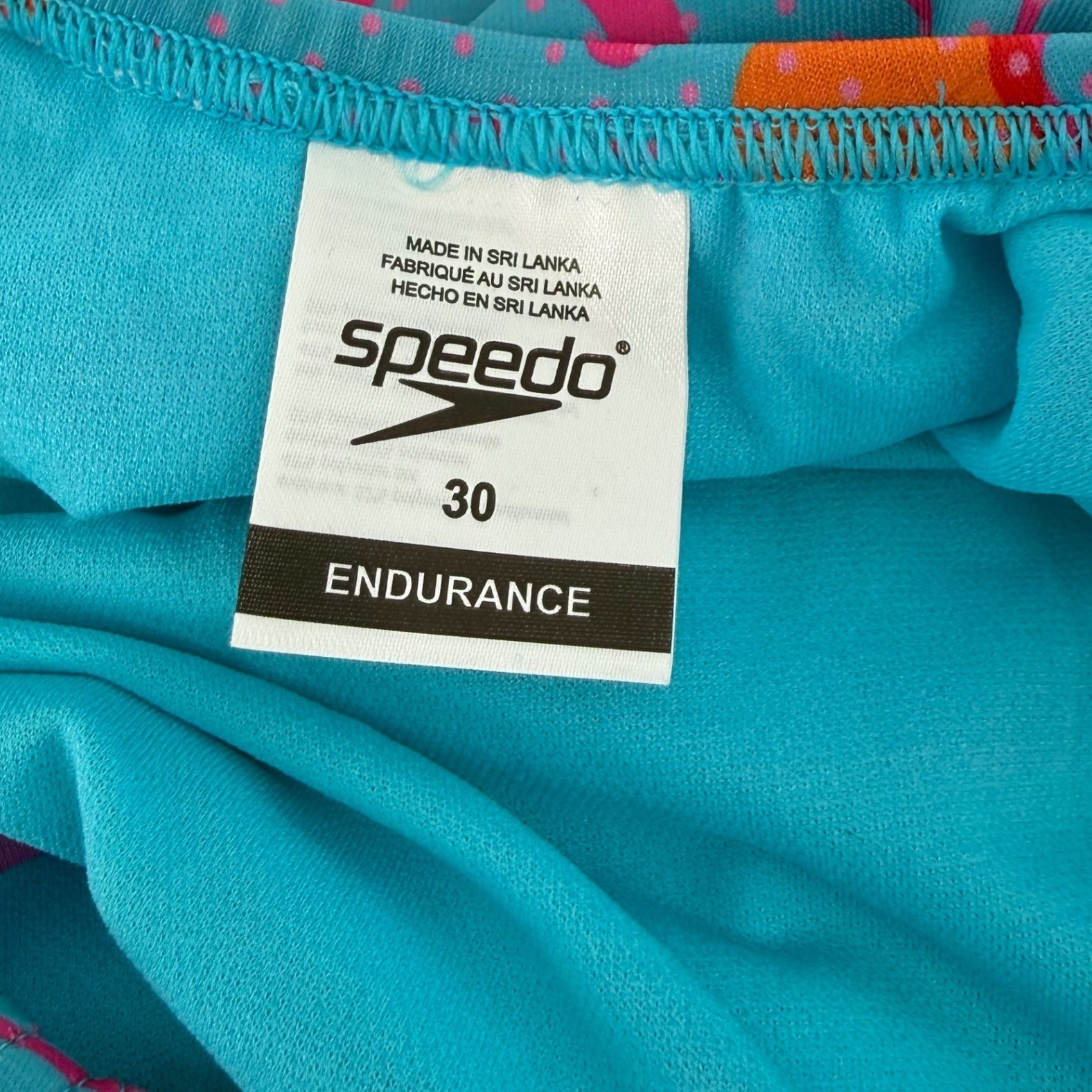 Speedo Eco Endurance Flamingo Dot One Piece Swimsuit Blue Pink Size 30/XS