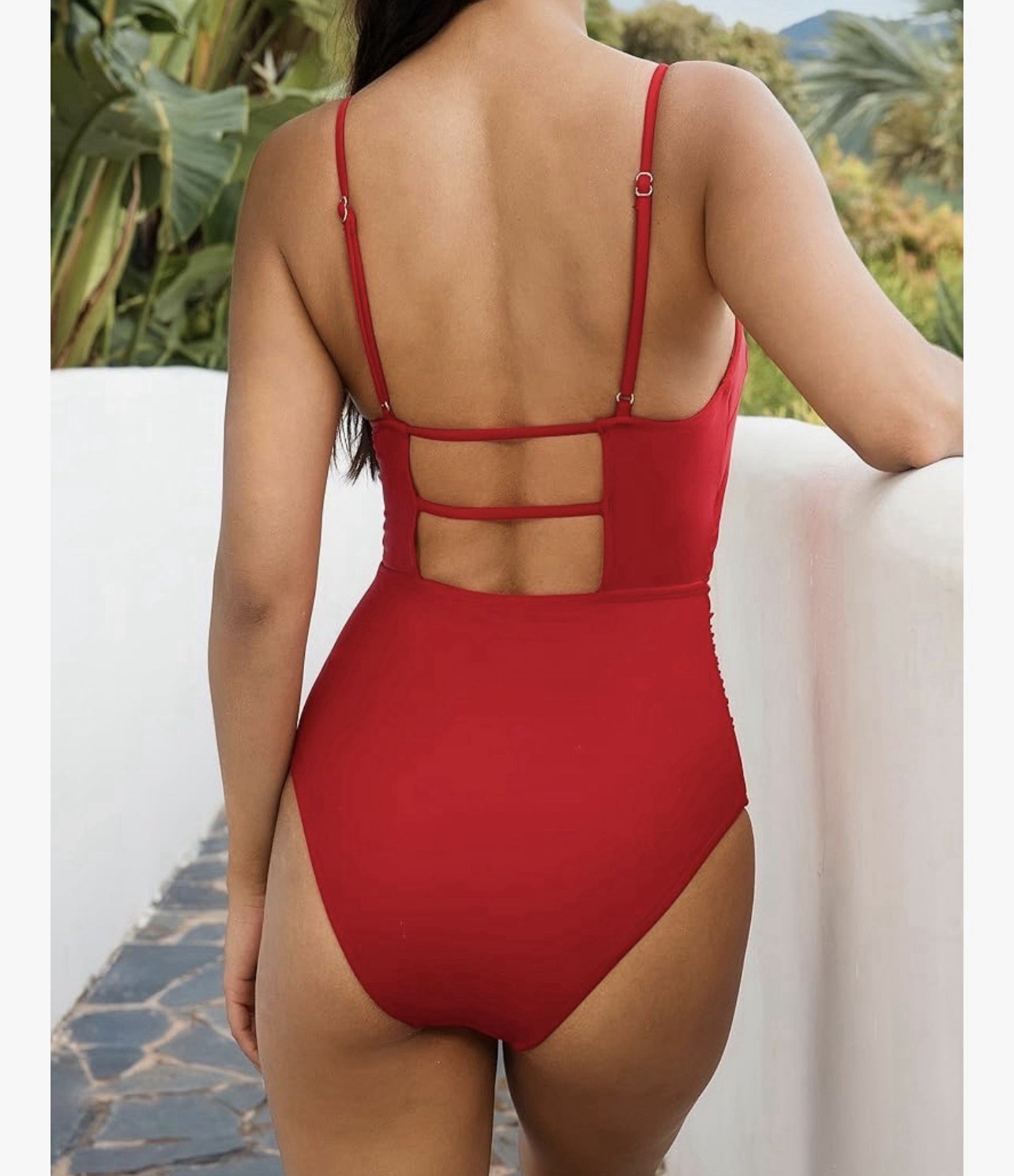 SUUKSESS Women Sexy Tummy Control One Piece Swimsuit Red Medium