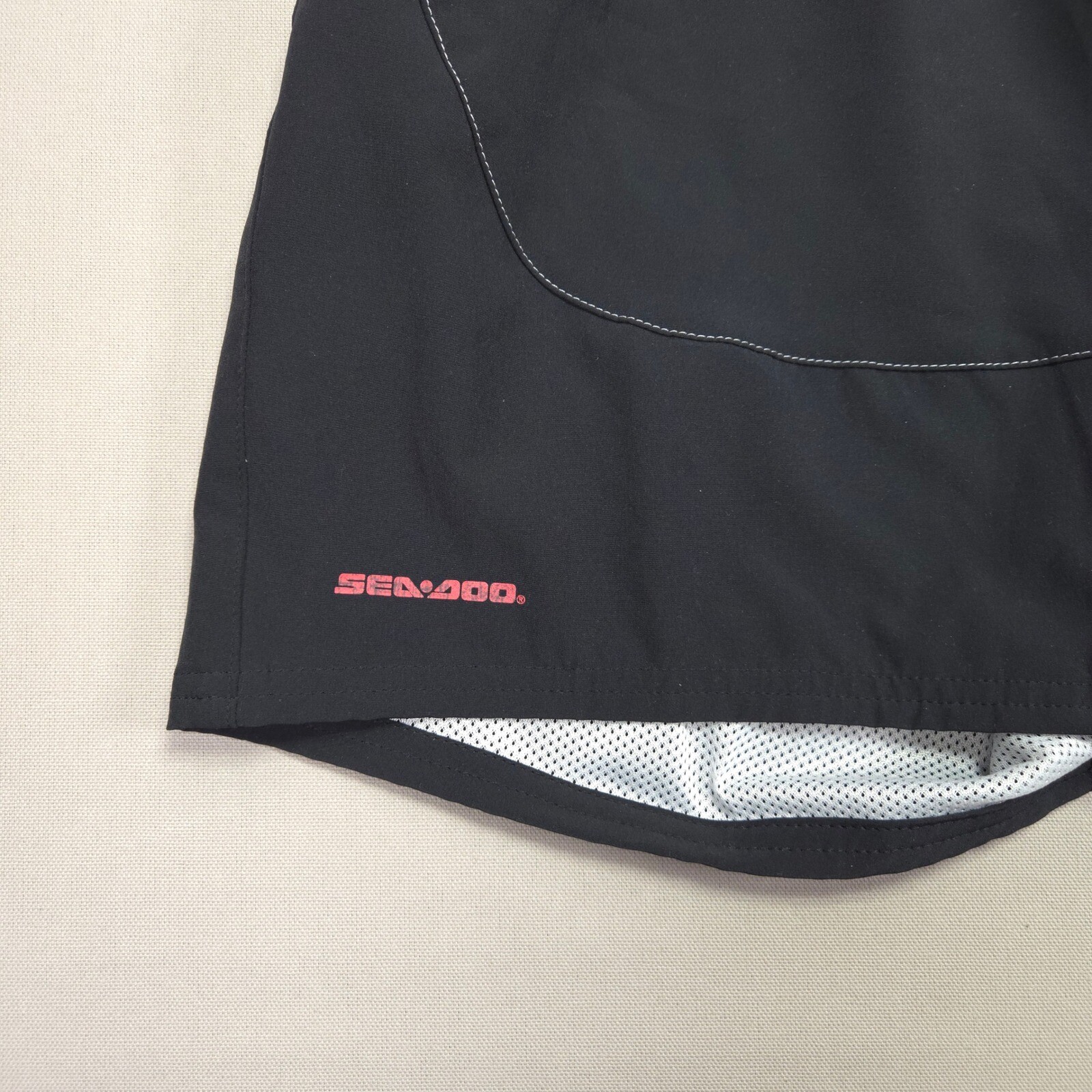 BRP Sea-Doo Board Shorts Swim Trunks Quick Dry Lined Black Red Accents Size 12