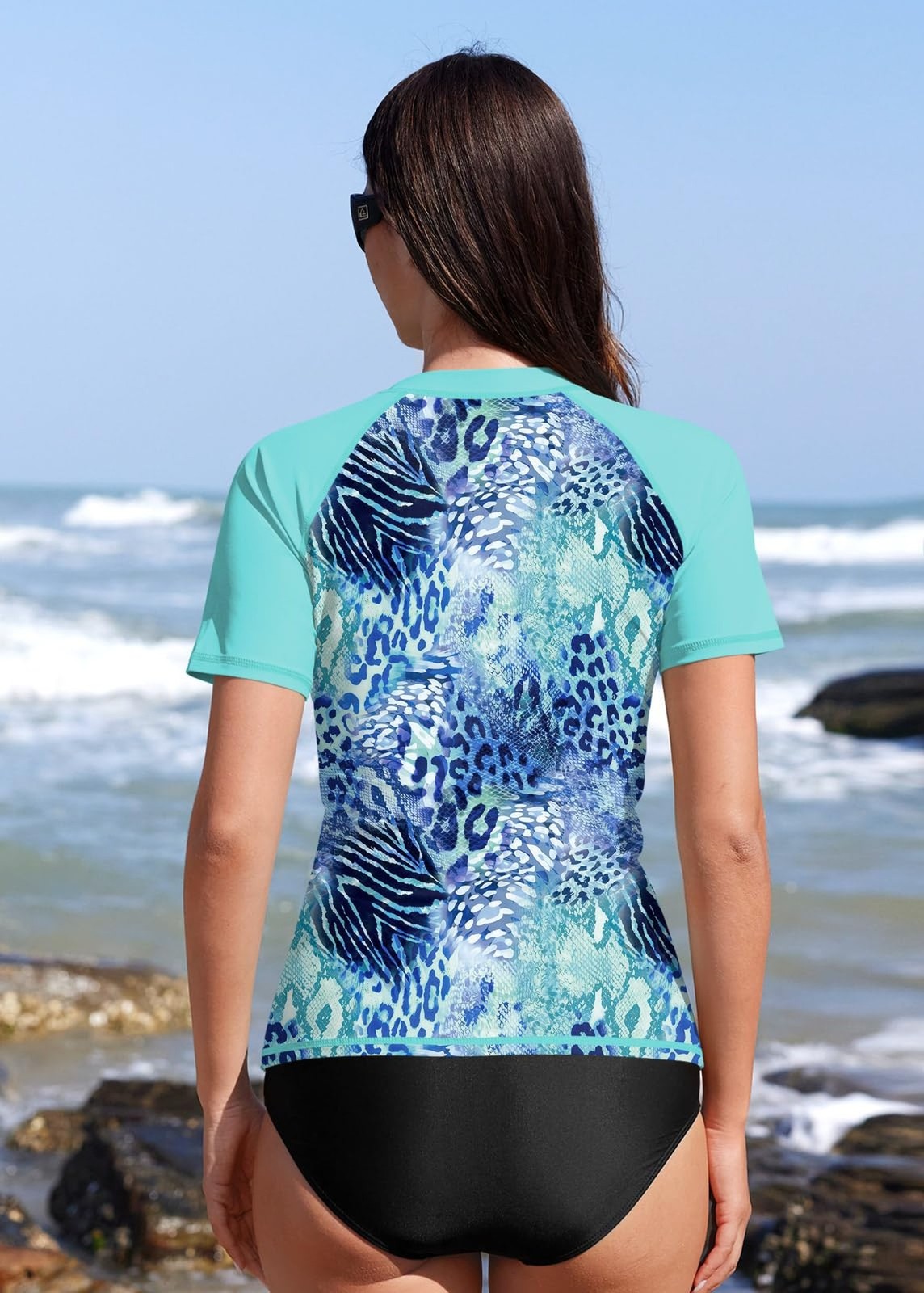 BesserBay Women’s Rash Guard UPF 50+ Zip Short Sleeve Quick Dry Swim Shirt