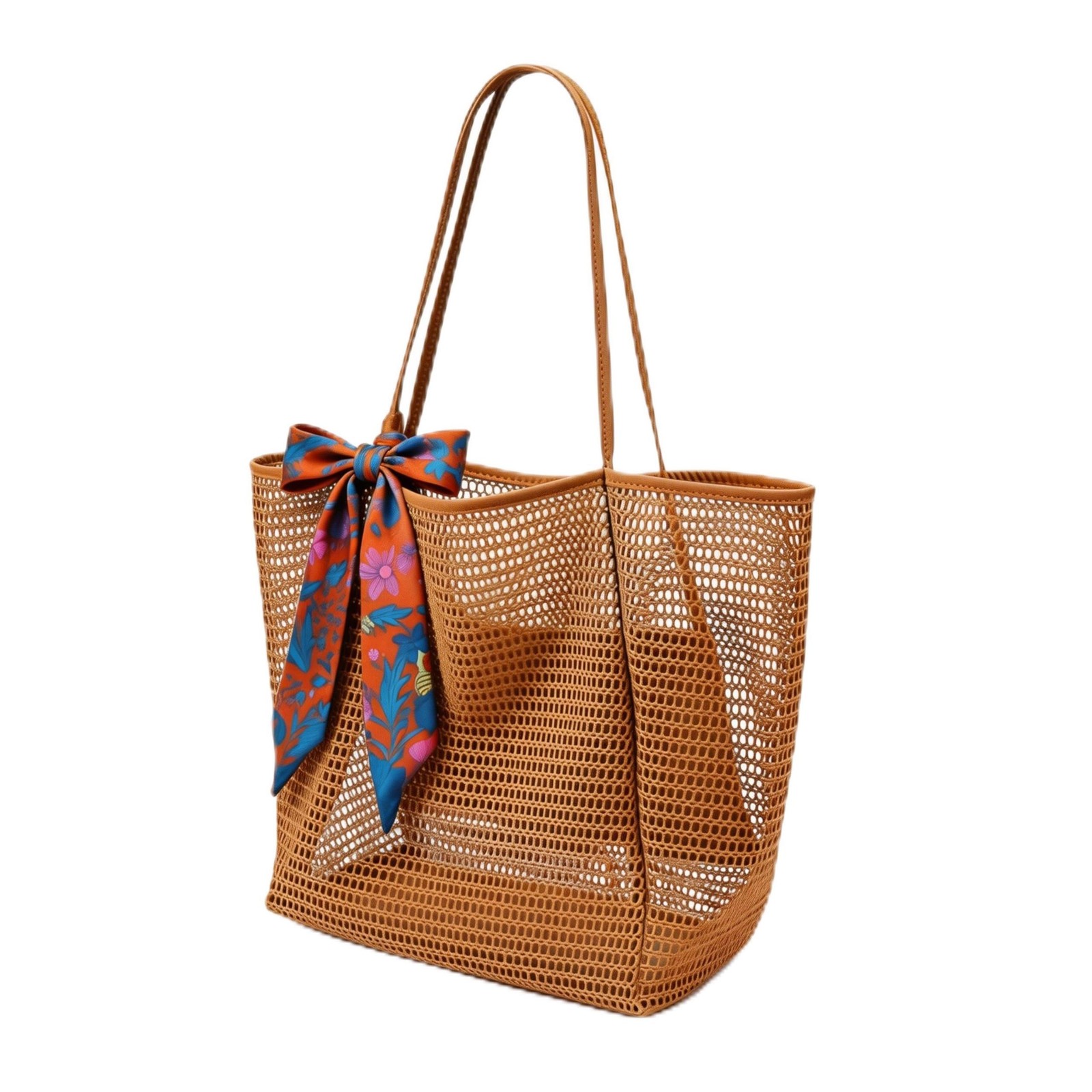 Mesh Beach Tote Bag with Silk Scarf, Large Foldable Sandproof Travel Bag, Bre…
